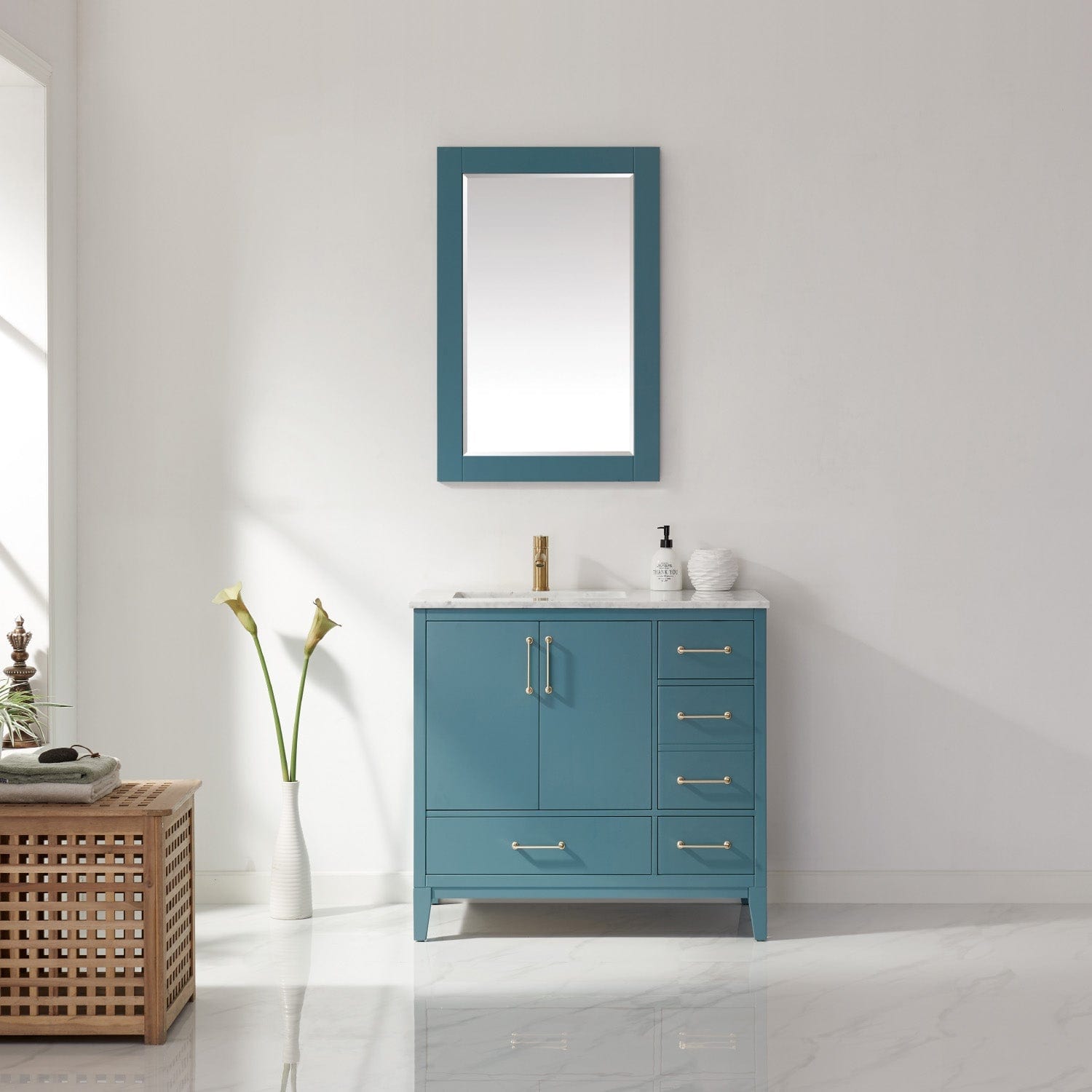 Altair Sutton 36" Single Bathroom Vanity Set in Royal Green and Carrara White Marble Countertop with Mirror 541036-RG-CA - Molaix631112971836Vanity541036-RG-CA