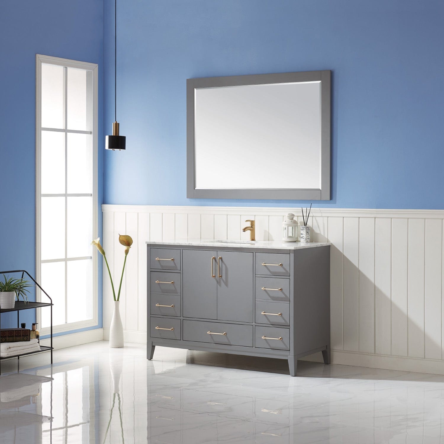 Altair Sutton 48" Single Bathroom Vanity Set in Gray and Carrara White Marble Countertop with Mirror 541048-GR-CA - Molaix631112971874Vanity541048-GR-CA