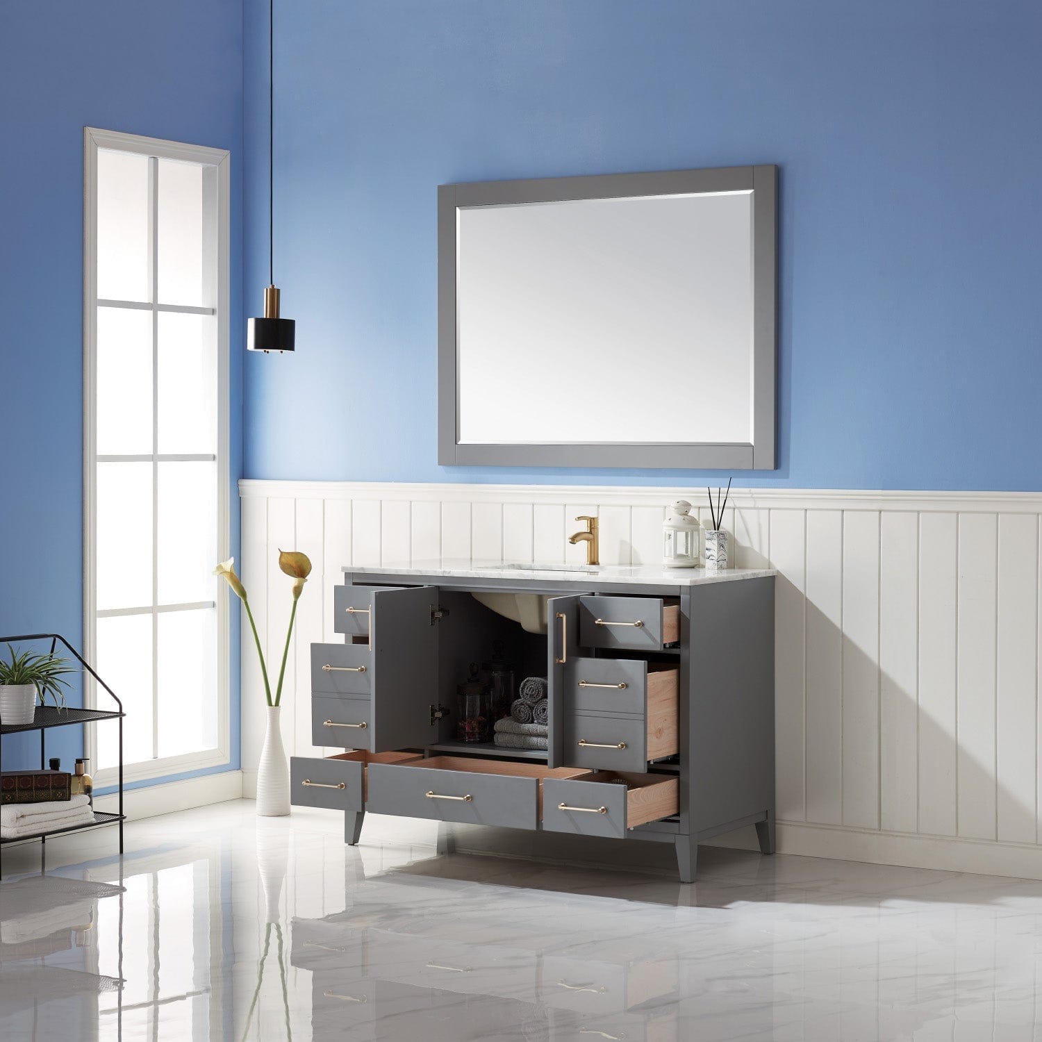 Altair Sutton 48" Single Bathroom Vanity Set in Gray and Carrara White Marble Countertop with Mirror 541048-GR-CA - Molaix631112971874Vanity541048-GR-CA
