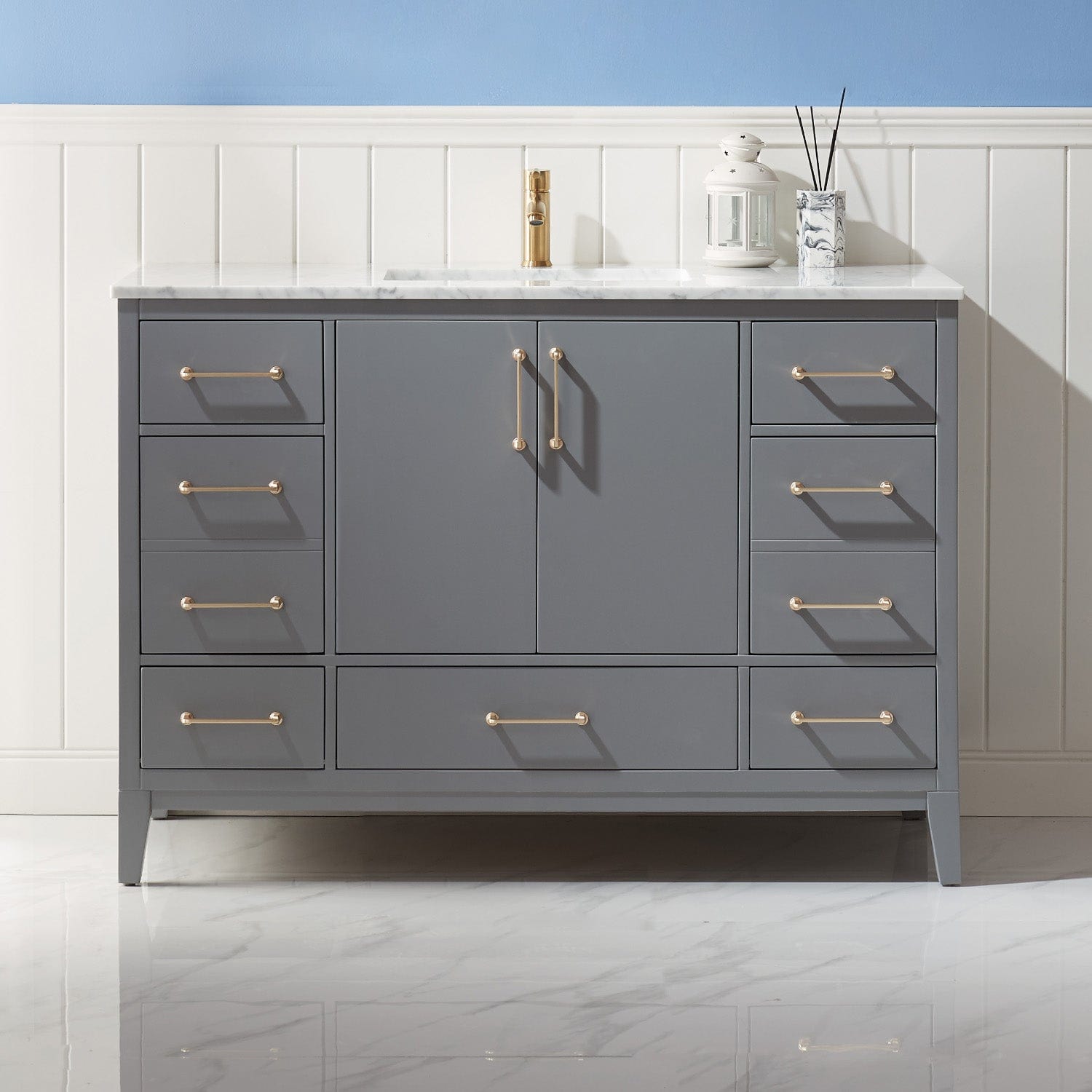 Altair Sutton 48" Single Bathroom Vanity Set in Gray and Carrara White Marble Countertop without Mirror 541048-GR-CA-NM - Molaix631112971881Vanity541048-GR-CA-NM