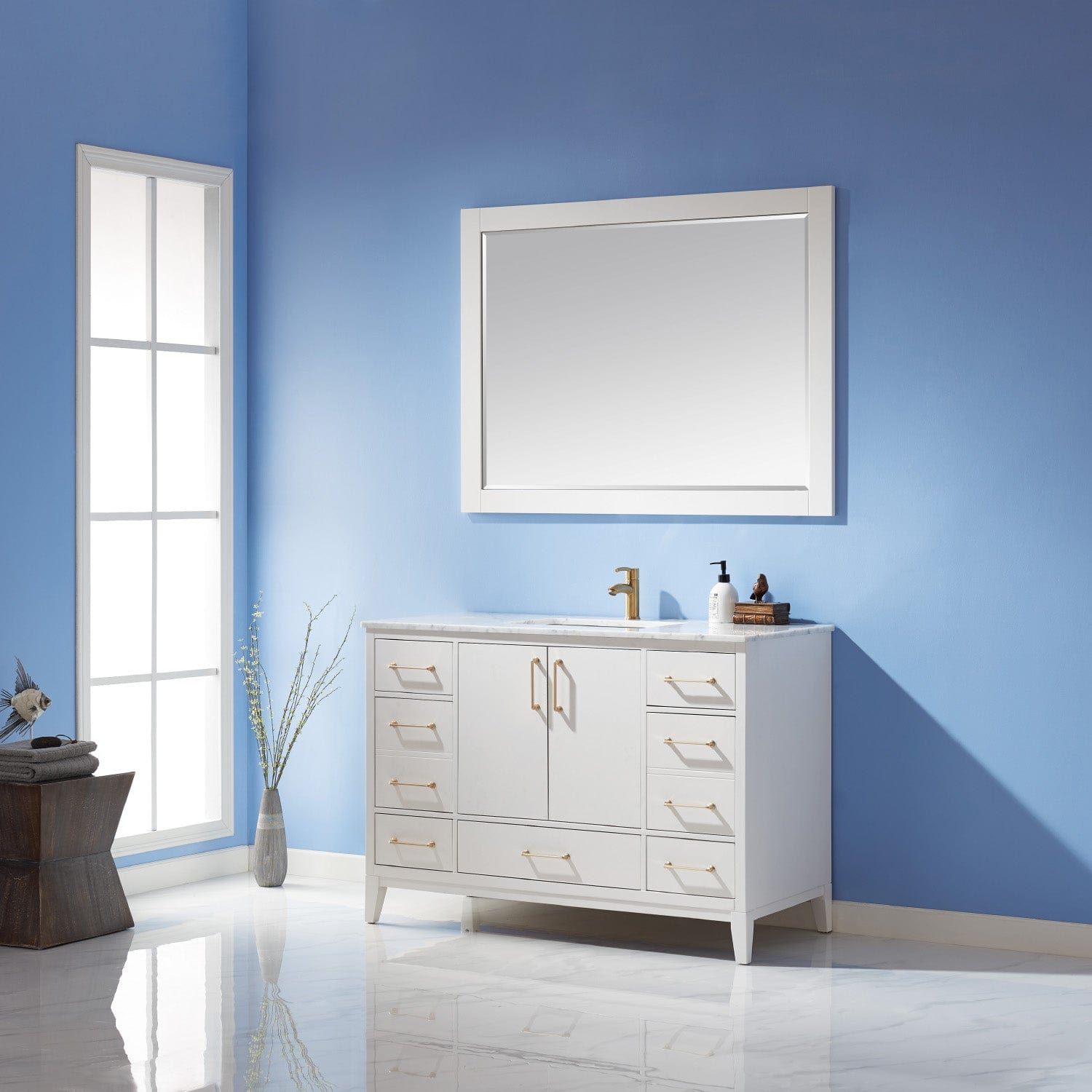 Altair Sutton 48" Single Bathroom Vanity Set in White and Carrara White Marble Countertop with Mirror 541048-WH-CA - Molaix631112971911Vanity541048-WH-CA