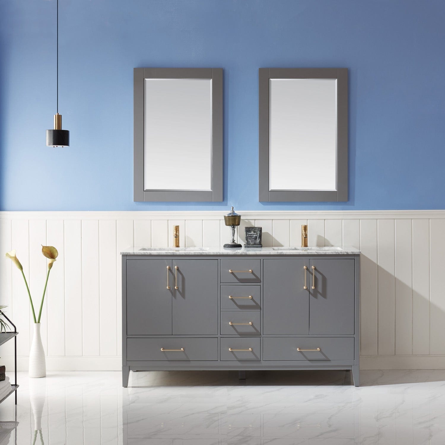 Altair Sutton 60" Double Bathroom Vanity Set in Gray and Carrara White Marble Countertop with Mirror 541060-GR-CA - Molaix631112971935Vanity541060-GR-CA