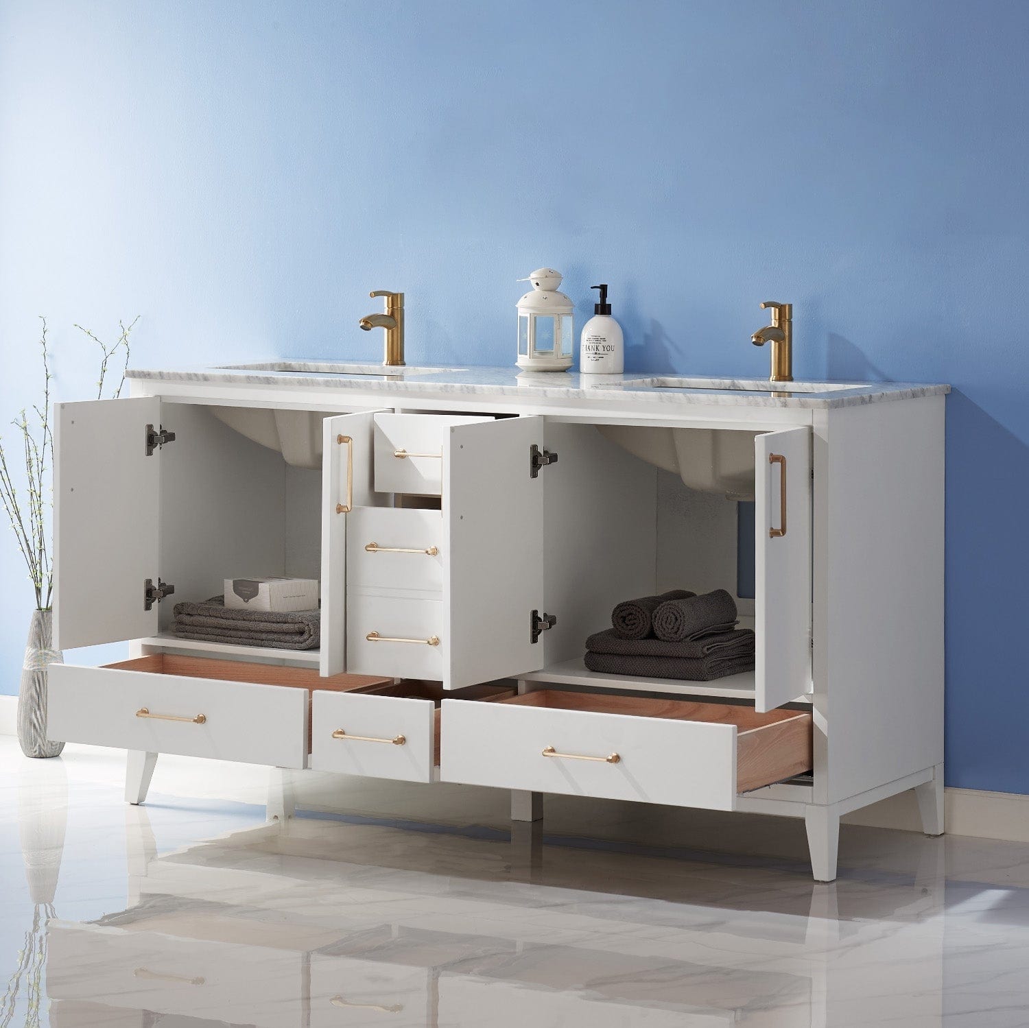 Altair Sutton 60" Double Bathroom Vanity Set in White and Carrara White Marble Countertop without Mirror 541060-WH-CA-NM - Molaix631112971980Vanity541060-WH-CA-NM