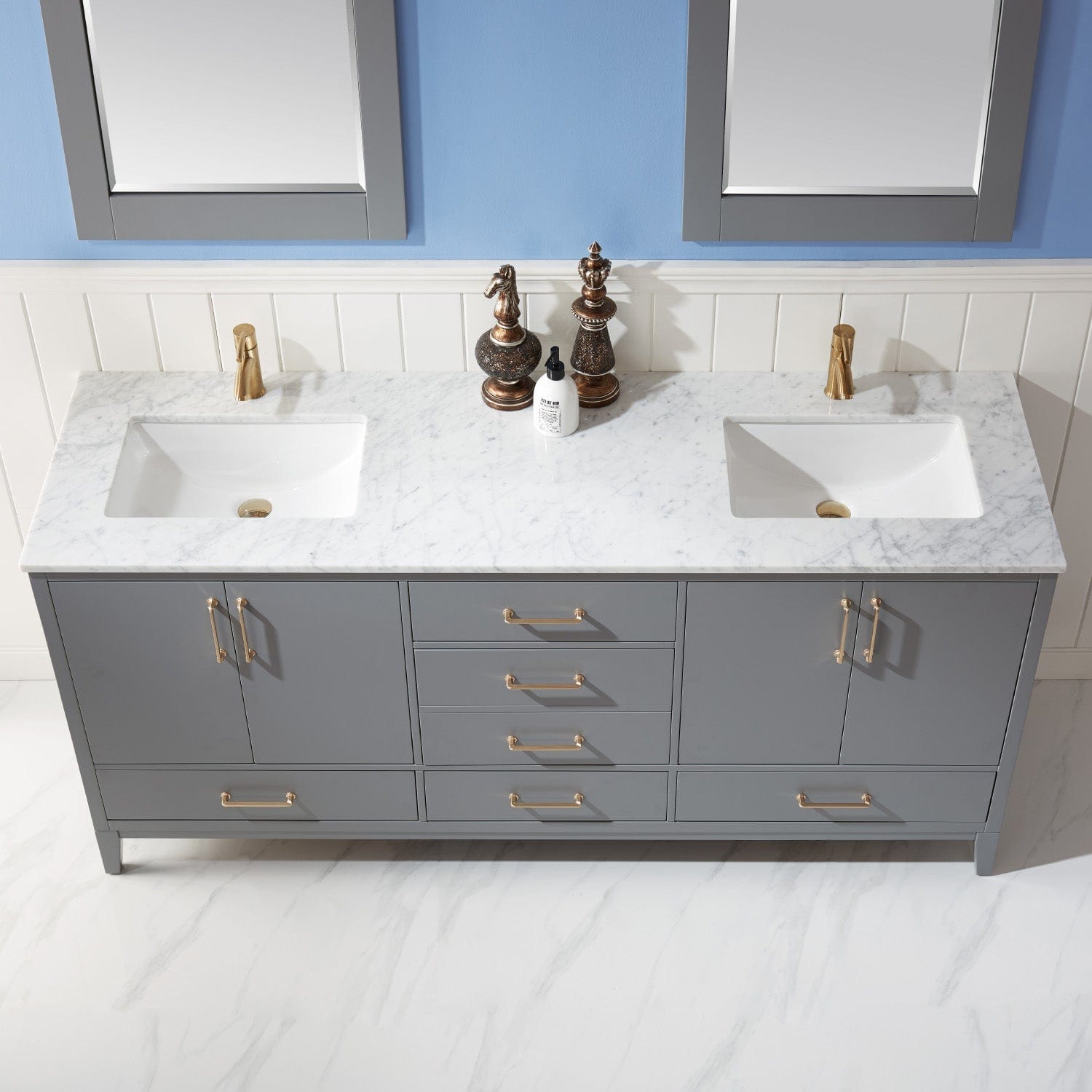 Altair Sutton 72" Double Bathroom Vanity Set in Gray and Carrara White Marble Countertop with Mirror 541072-GR-CA - Molaix631112971997Vanity541072-GR-CA