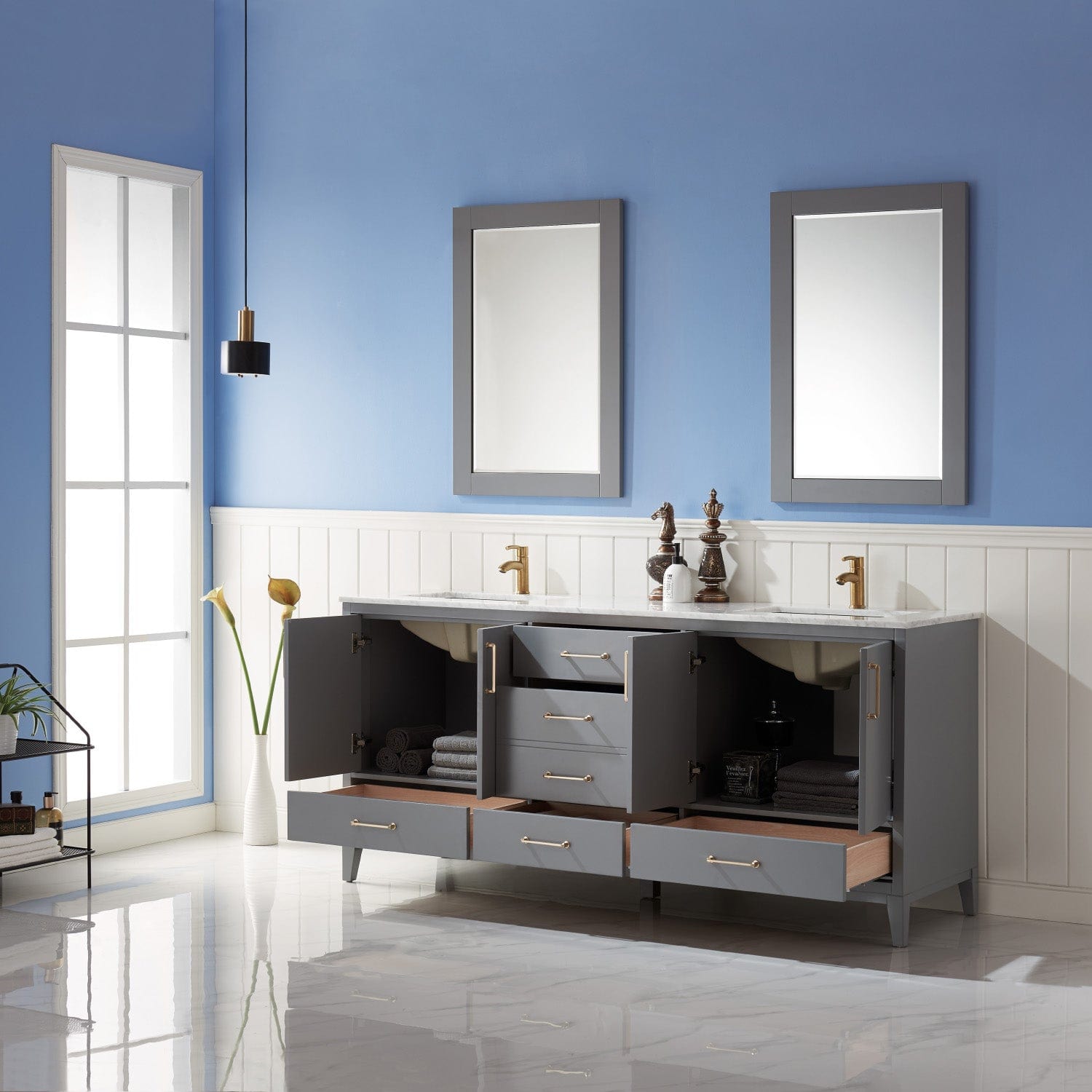 Altair Sutton 72" Double Bathroom Vanity Set in Gray and Carrara White Marble Countertop with Mirror 541072-GR-CA - Molaix631112971997Vanity541072-GR-CA