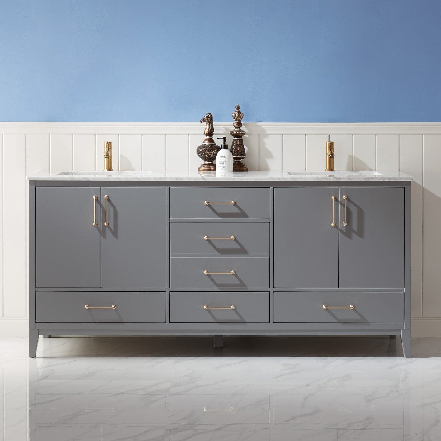 Altair Sutton 72" Double Bathroom Vanity Set in Gray and Carrara White Marble Countertop without Mirror 541072-GR-CA-NM - Molaix631112972000Vanity541072-GR-CA-NM