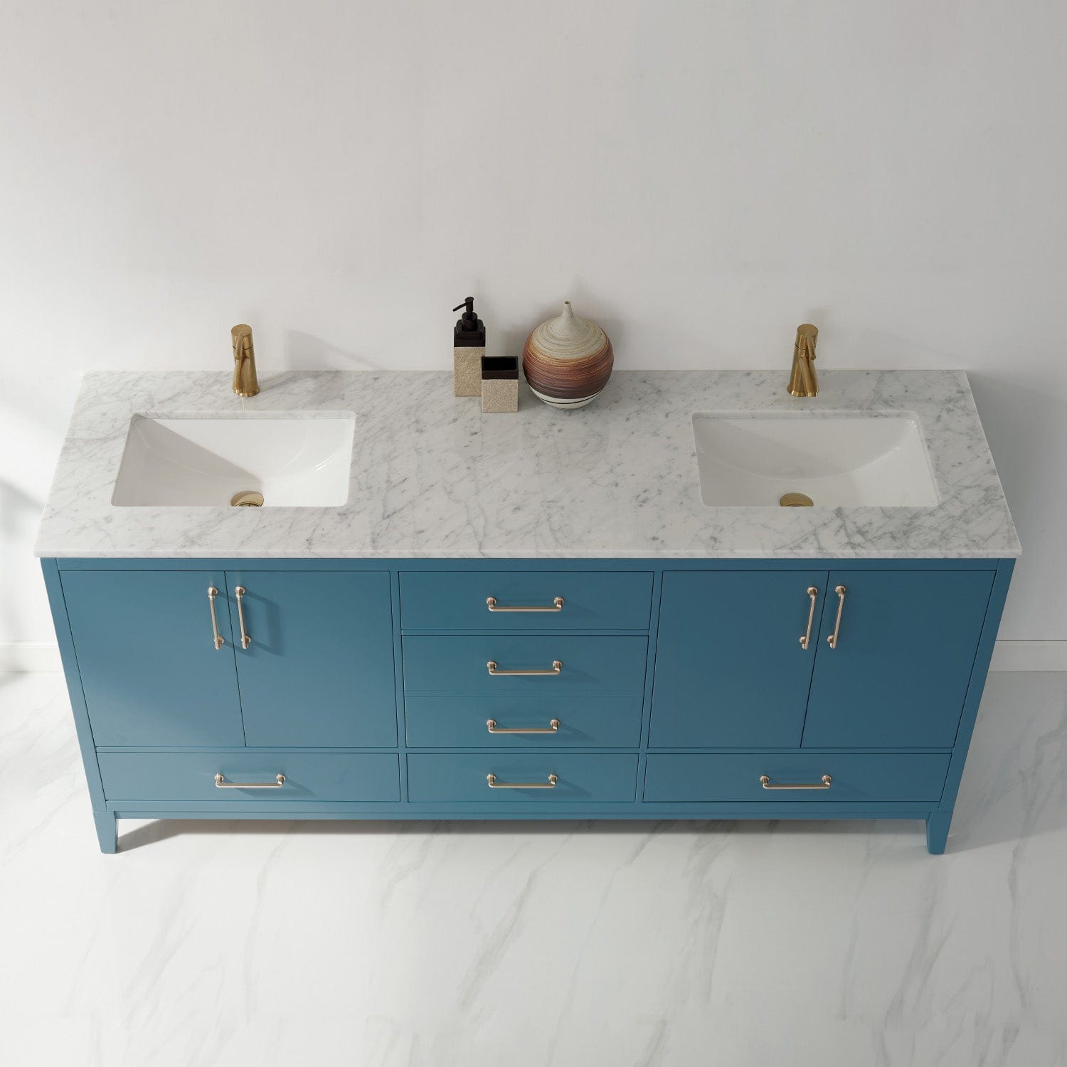 Altair Sutton 72" Double Bathroom Vanity Set in Royal Green and Carrara White Marble Countertop without Mirror 541072-RG-CA-NM - Molaix631112972024Vanity541072-RG-CA-NM