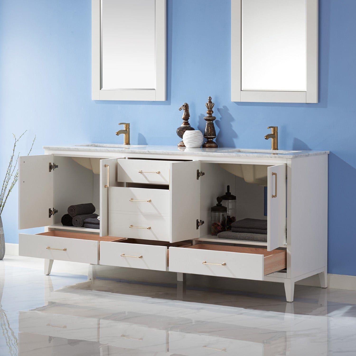 Altair Sutton 72" Double Bathroom Vanity Set in White and Carrara White Marble Countertop with Mirror 541072-WH-CA - Molaix631112972031Vanity541072-WH-CA