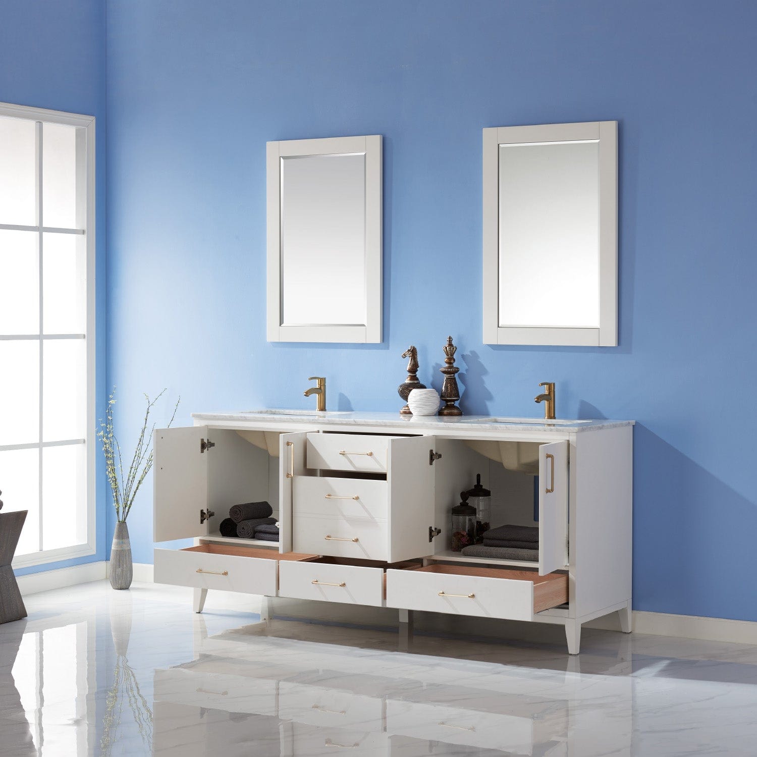 Altair Sutton 72" Double Bathroom Vanity Set in White and Carrara White Marble Countertop with Mirror 541072-WH-CA - Molaix631112972031Vanity541072-WH-CA