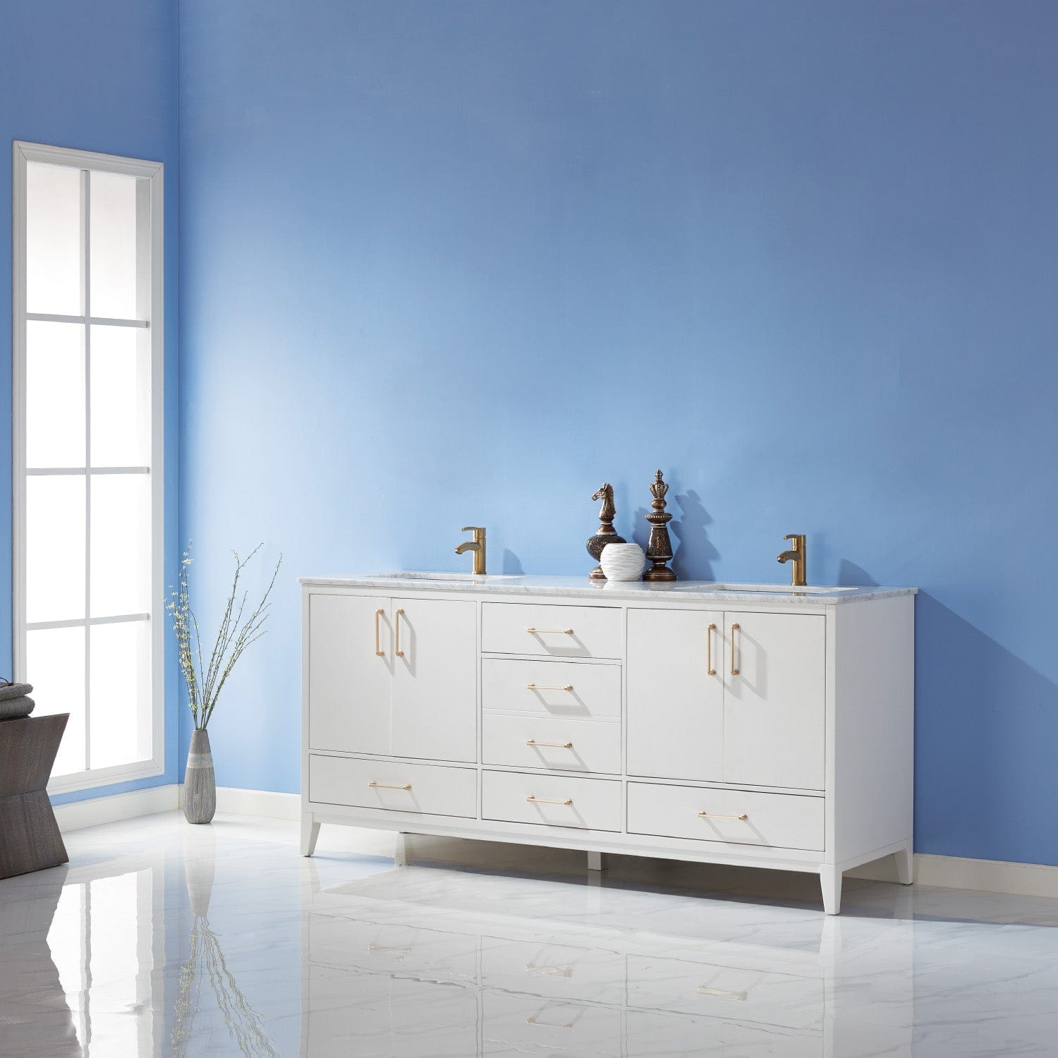 Altair Sutton 72" Double Bathroom Vanity Set in White and Carrara White Marble Countertop without Mirror 541072-WH-CA-NM - Molaix631112972048Vanity541072-WH-CA-NM