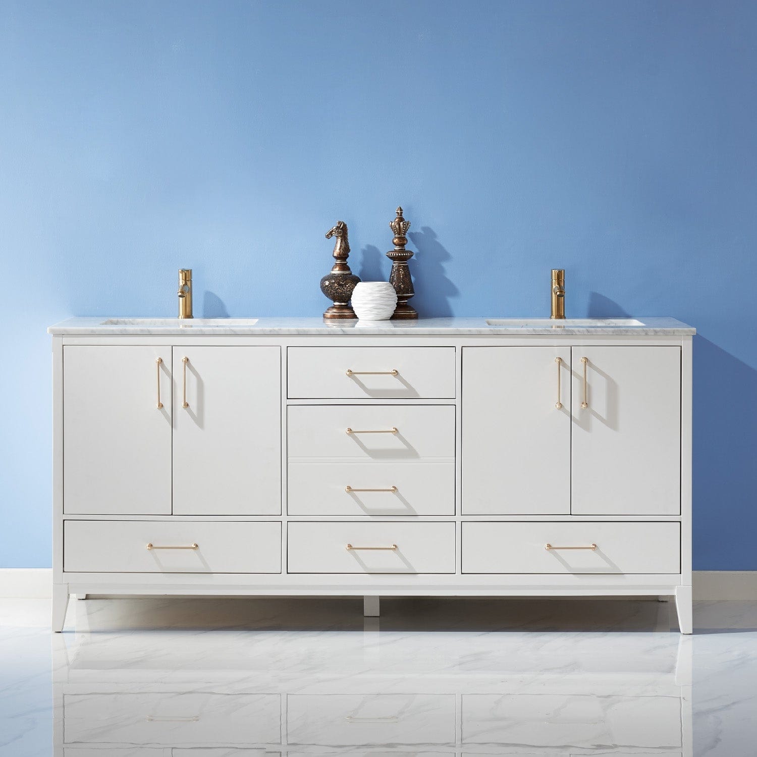 Altair Sutton 72" Double Bathroom Vanity Set in White and Carrara White Marble Countertop without Mirror 541072-WH-CA-NM - Molaix631112972048Vanity541072-WH-CA-NM
