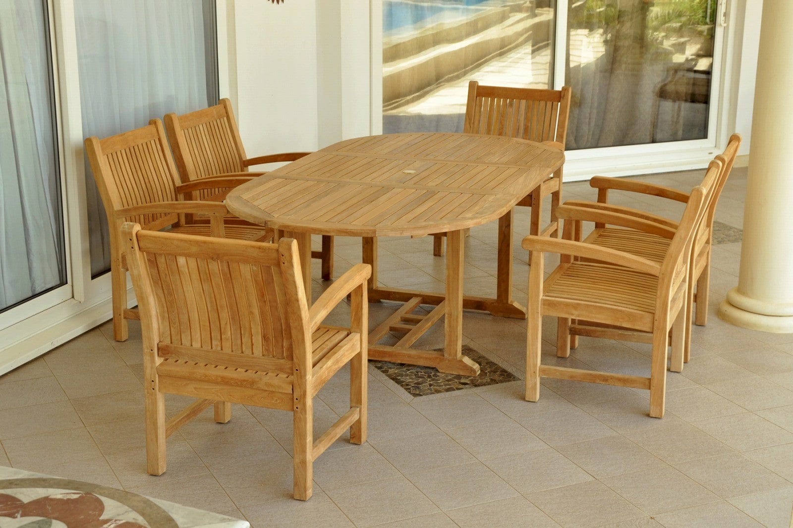 Bahama Sahara Armchair 7-Pieces 87" Oval Dining Set - Molaix82045294361BahamaSet-86
