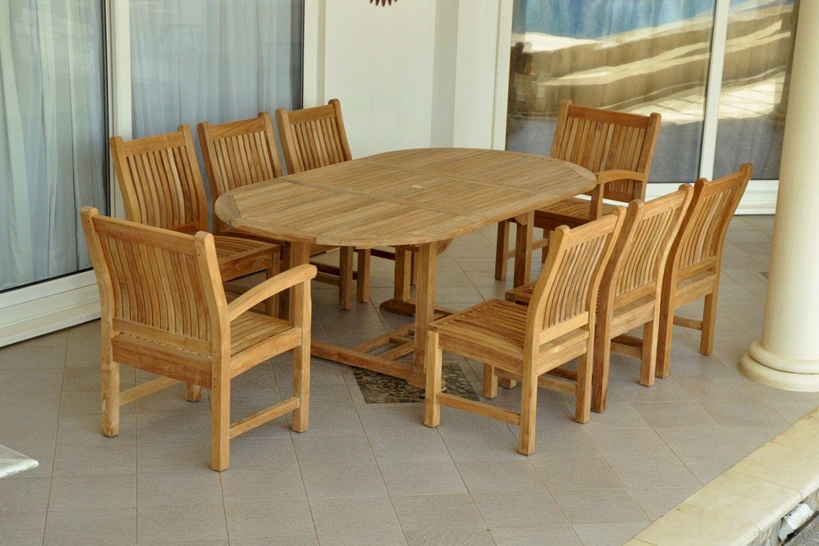 Bahama Sahara Side Chair 7-Pieces 87" Oval Dining Set - Molaix82045294378BahamaSet-87