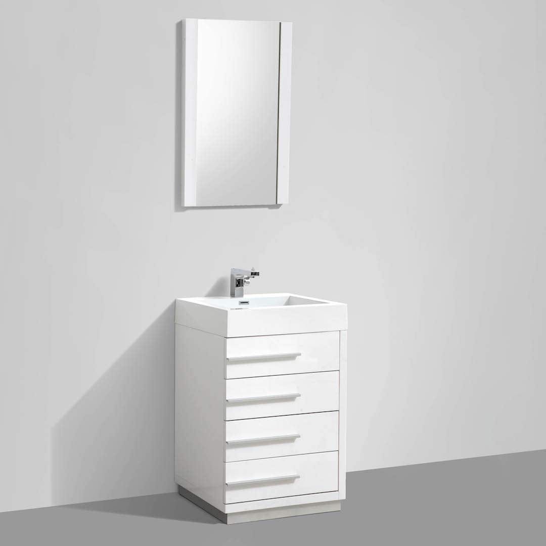 Barcelona - 24 Inch Vanity with Acrylic Sink & Mirror - White - Molaix842708122291Barcelona005 24 01 A M