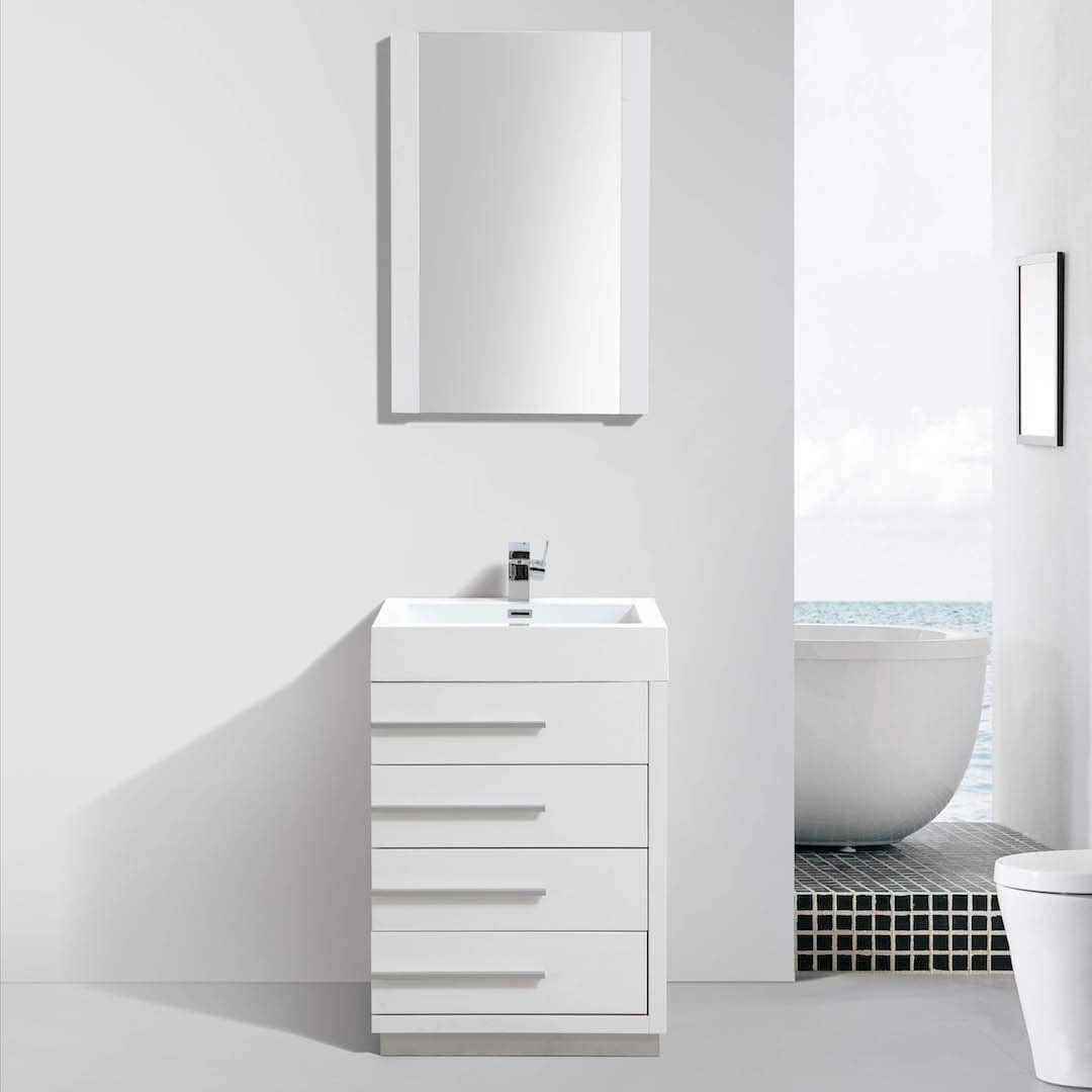 Barcelona - 24 Inch Vanity with Acrylic Sink & Mirror - White - Molaix842708122291Barcelona005 24 01 A M