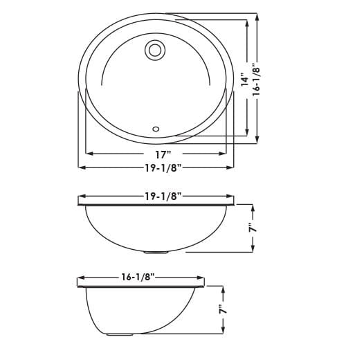 Builders Collection 18g Oval Single Bowl 19×16 Undermount With Overflow Stainless Steel Sink - GSR-18-1916B - Molaix601946608338Bathroom SinksGSR-18-1916B