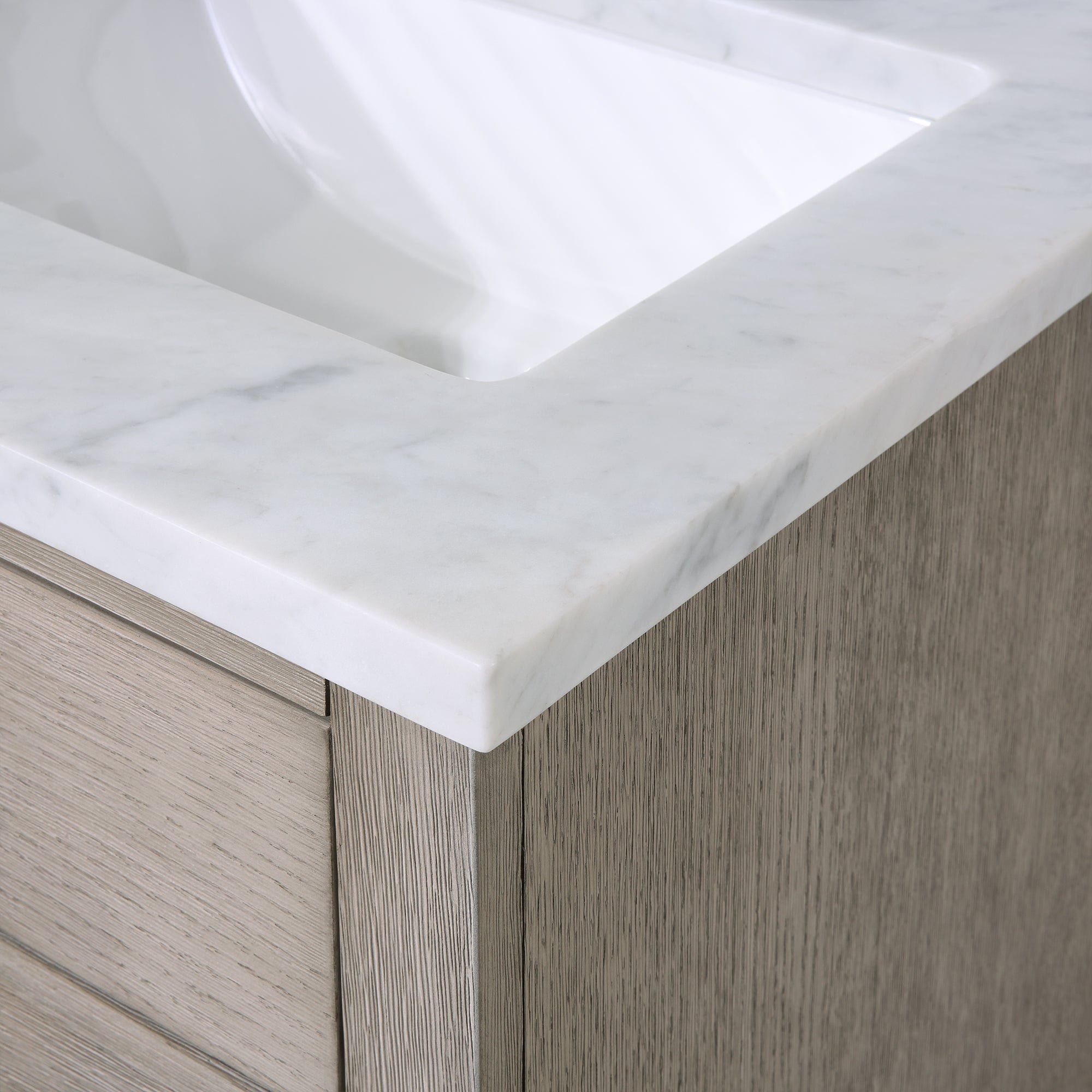 Chestnut 24 In. Single Sink Carrara White Marble Countertop Vanity In Grey Oak with Grooseneck Faucet and Mirror - Molaix732030764590CH24CW03GK-R21BL1403