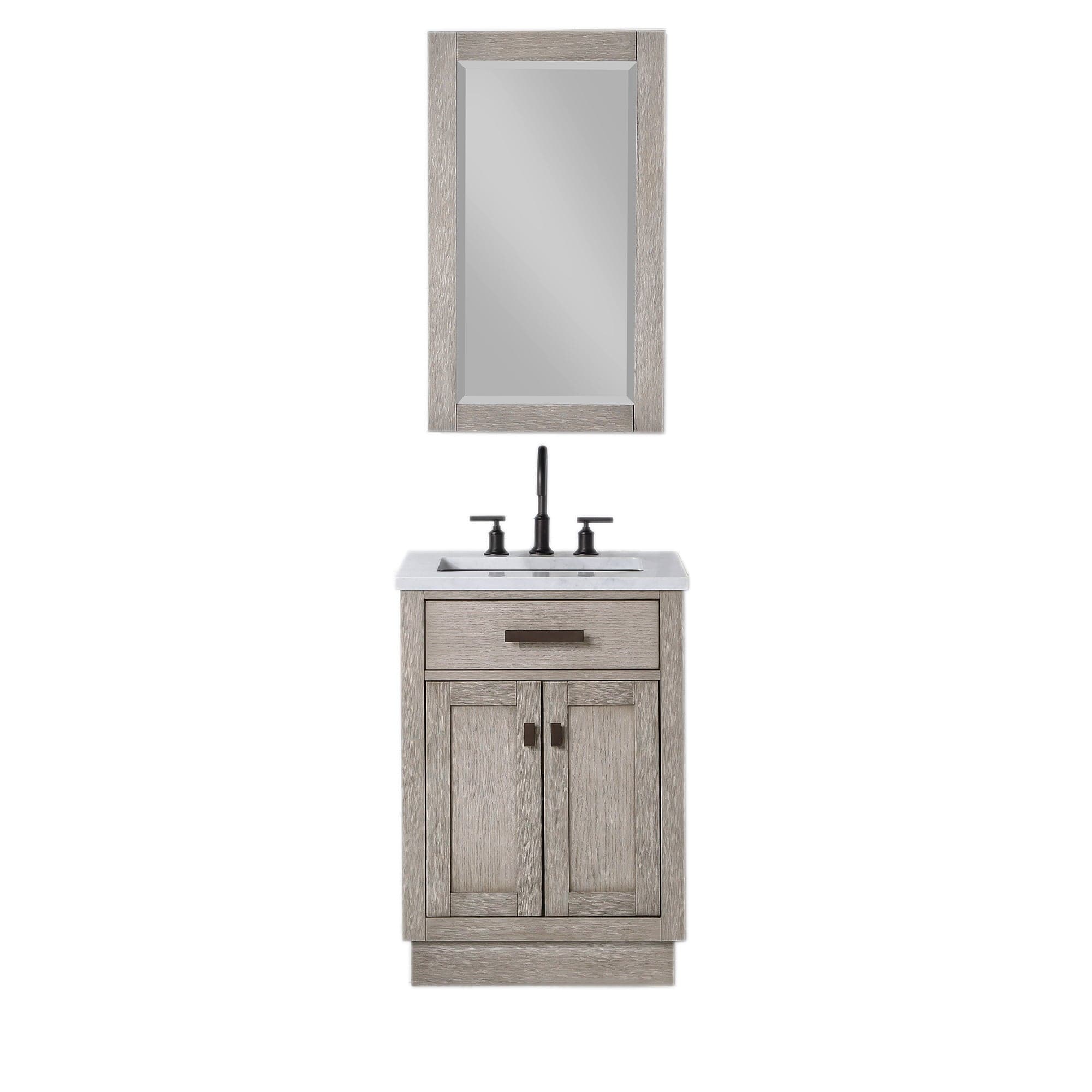 Chestnut 24 In. Single Sink Carrara White Marble Countertop Vanity In Grey Oak with Mirror - Molaix732030764552CH24CW03GK-R21000000