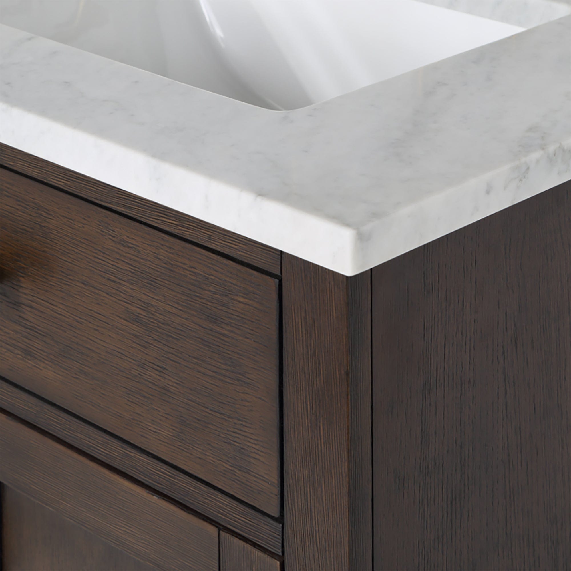Chestnut 30 In. Single Sink Carrara White Marble Countertop Vanity In Brown Oak with Grooseneck Faucet - Molaix732030764668CH30CW06BK-000BL1406