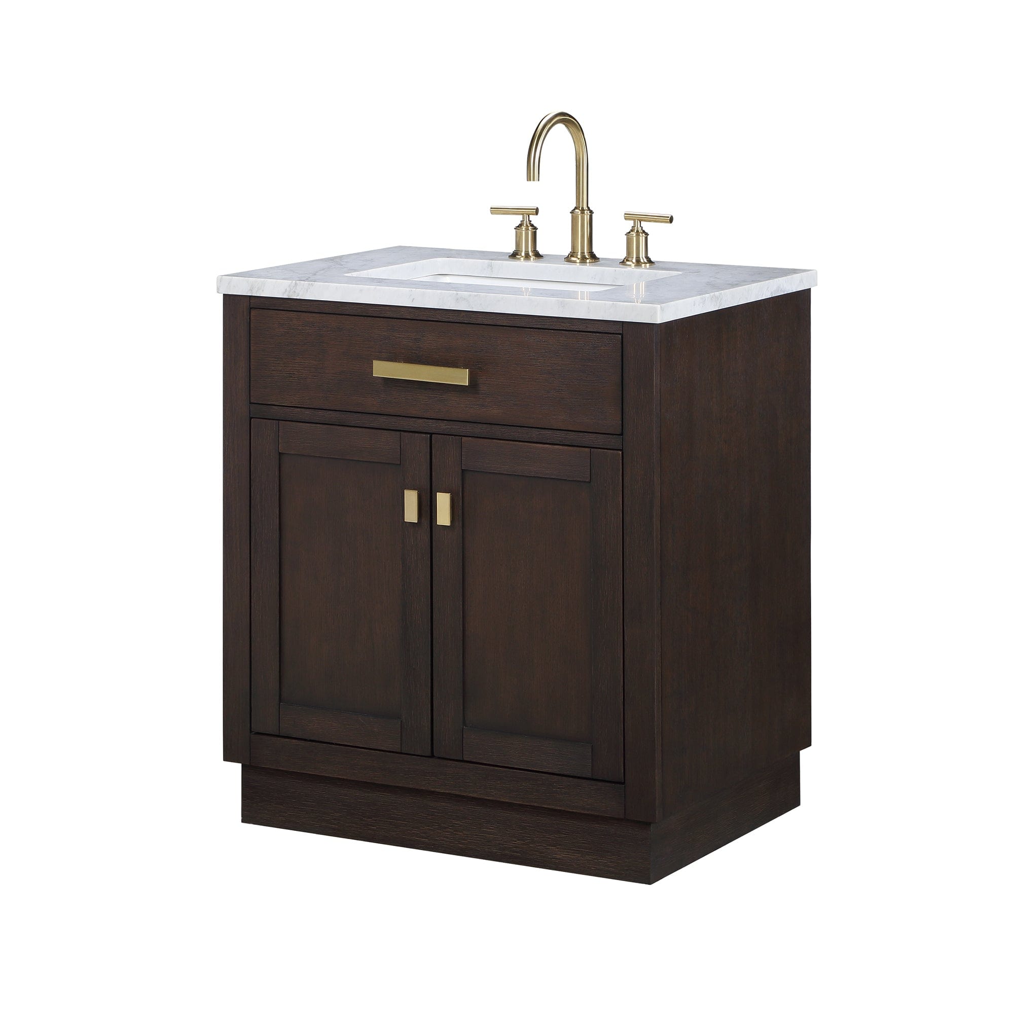 Chestnut 30 In. Single Sink Carrara White Marble Countertop Vanity In Brown Oak with Mirror - Molaix732030764644CH30CW06BK-R21000000