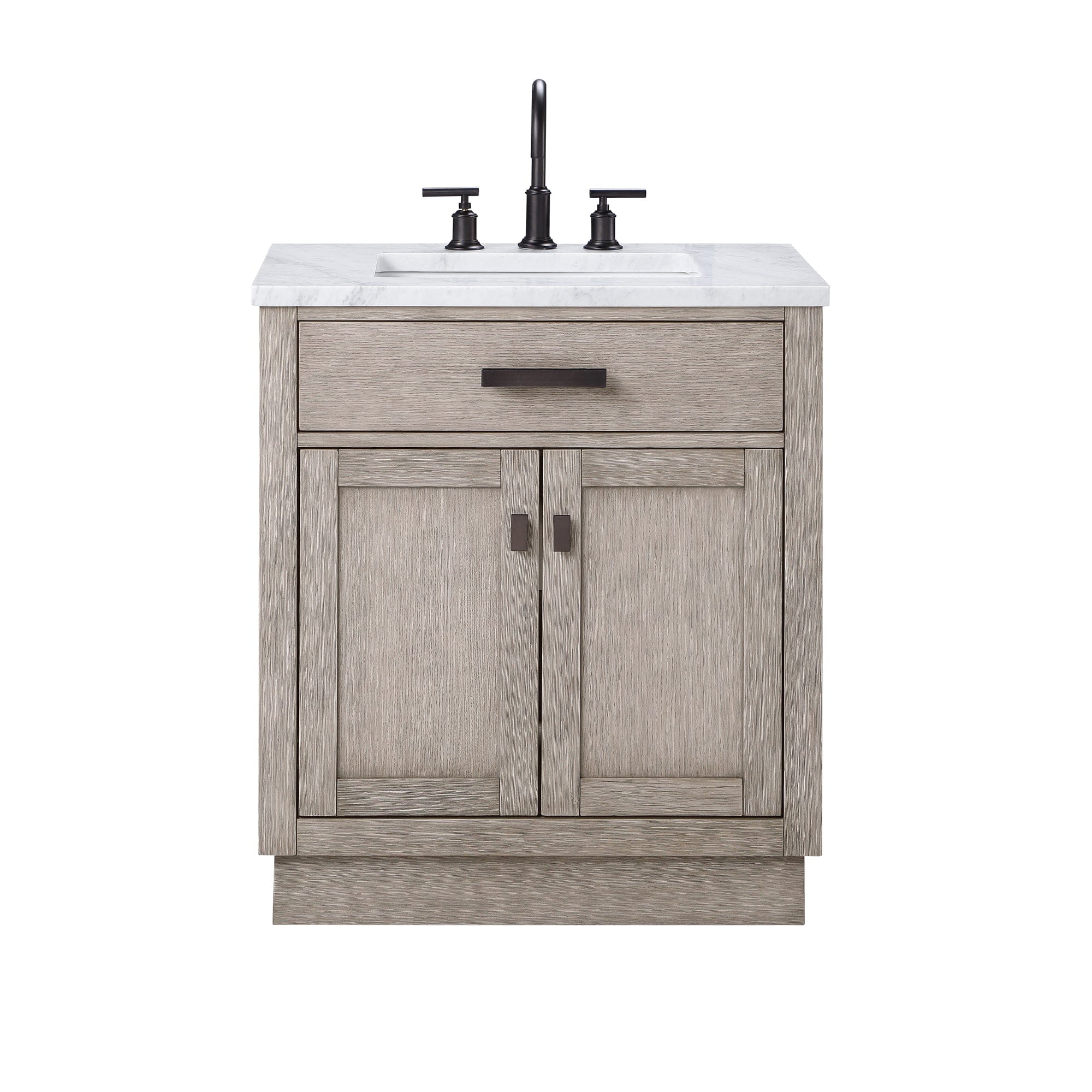 Chestnut 30 In. Single Sink Carrara White Marble Countertop Vanity In Grey Oak - Molaix732030764613CH30CW03GK-000000000