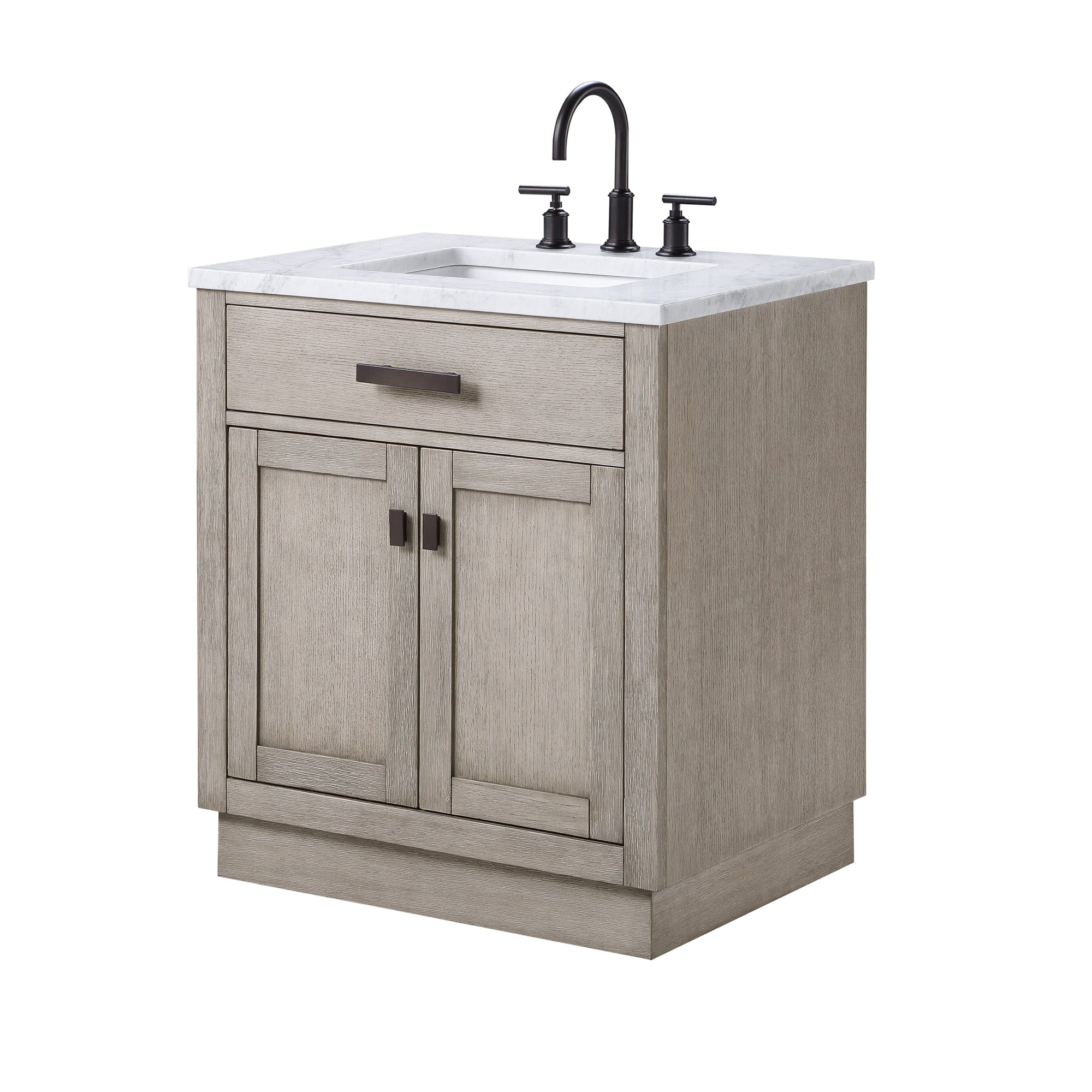 Chestnut 30 In. Single Sink Carrara White Marble Countertop Vanity In Grey Oak with Grooseneck Faucet and Mirror - Molaix732030764675CH30CW03GK-R21BL1403