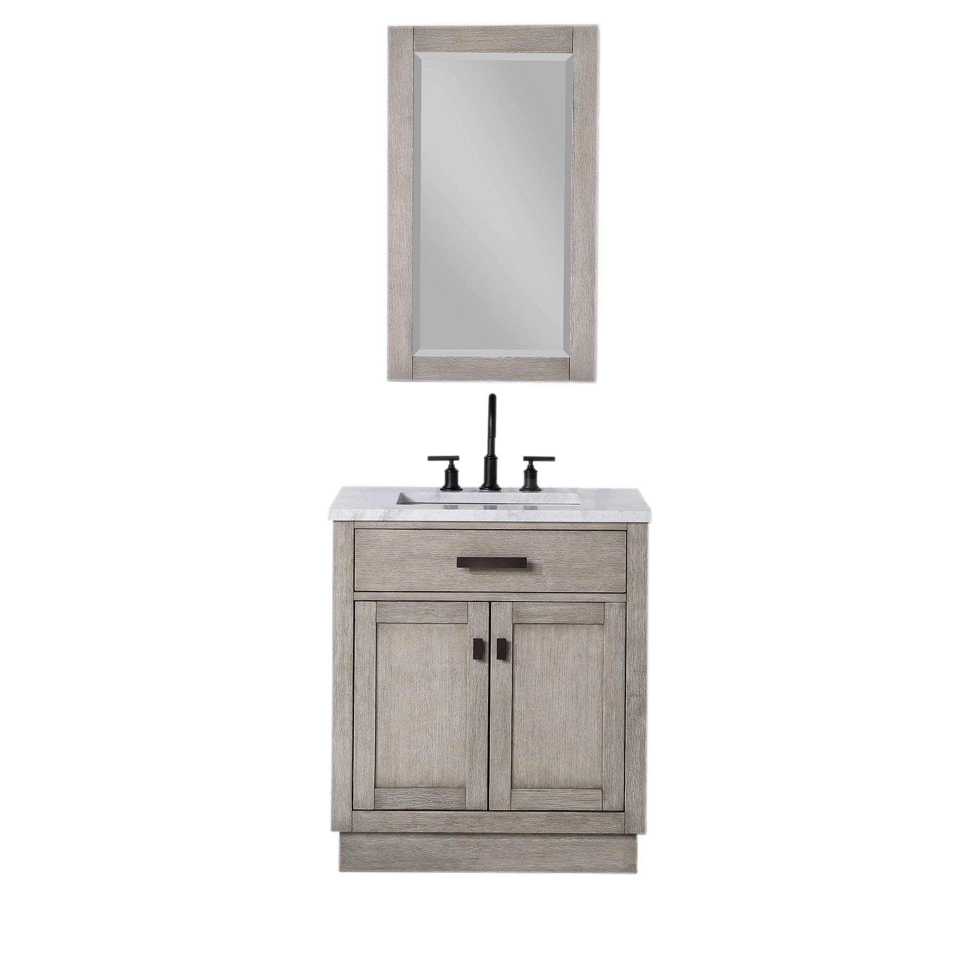 Chestnut 30 In. Single Sink Carrara White Marble Countertop Vanity In Grey Oak with Mirror - Molaix732030764637CH30CW03GK-R21000000