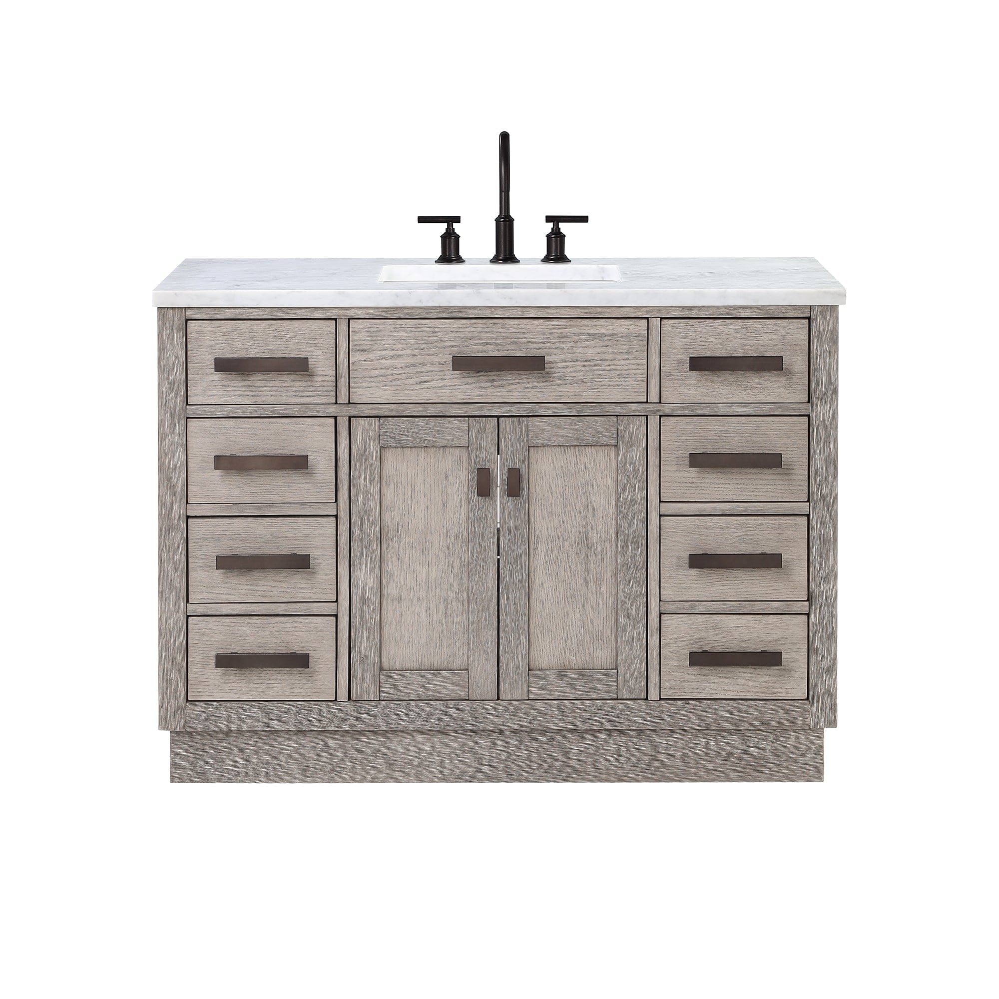 Chestnut 48 In. Single Sink Carrara White Marble Countertop Vanity In Grey Oak with Grooseneck Faucet - Molaix732030764736CH48CW03GK-000BL1403