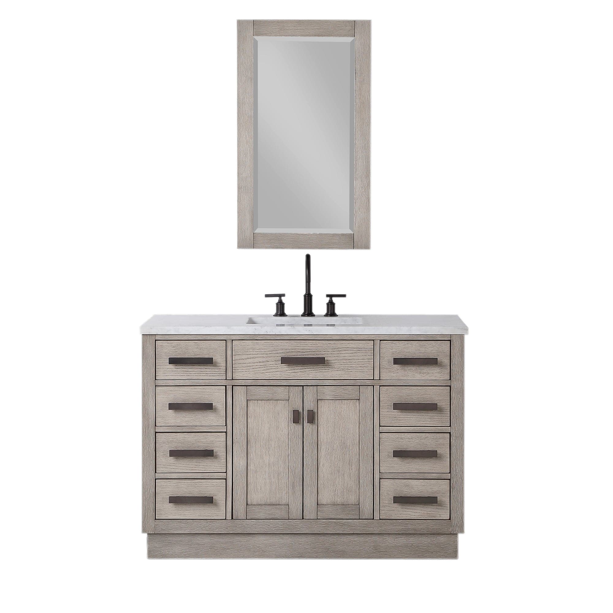 Chestnut 48 In. Single Sink Carrara White Marble Countertop Vanity In Grey Oak with Mirror - Molaix732030764712CH48CW03GK-R21000000