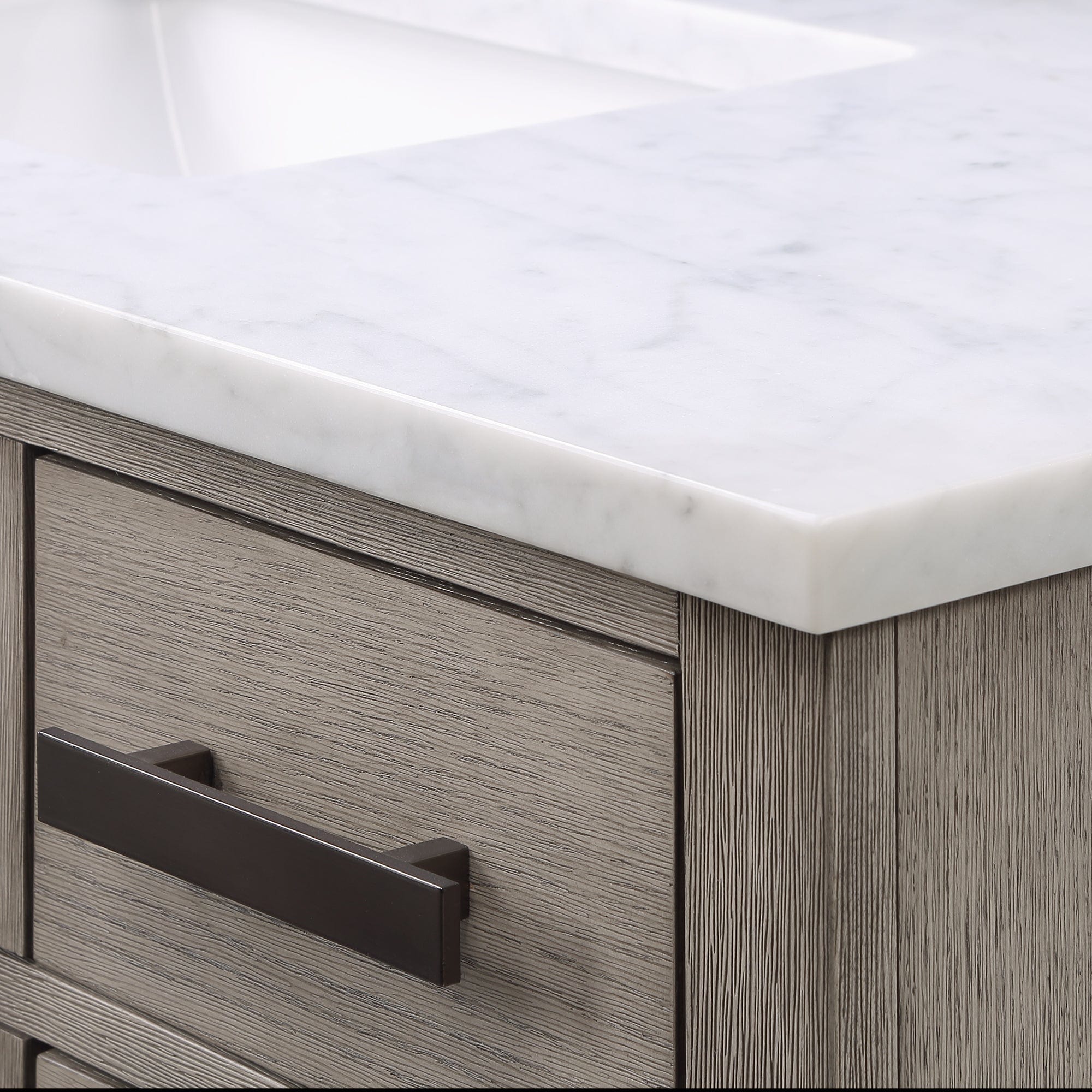 Chestnut 48 In. Single Sink Carrara White Marble Countertop Vanity In Grey Oak with Mirror - Molaix732030764712CH48CW03GK-R21000000