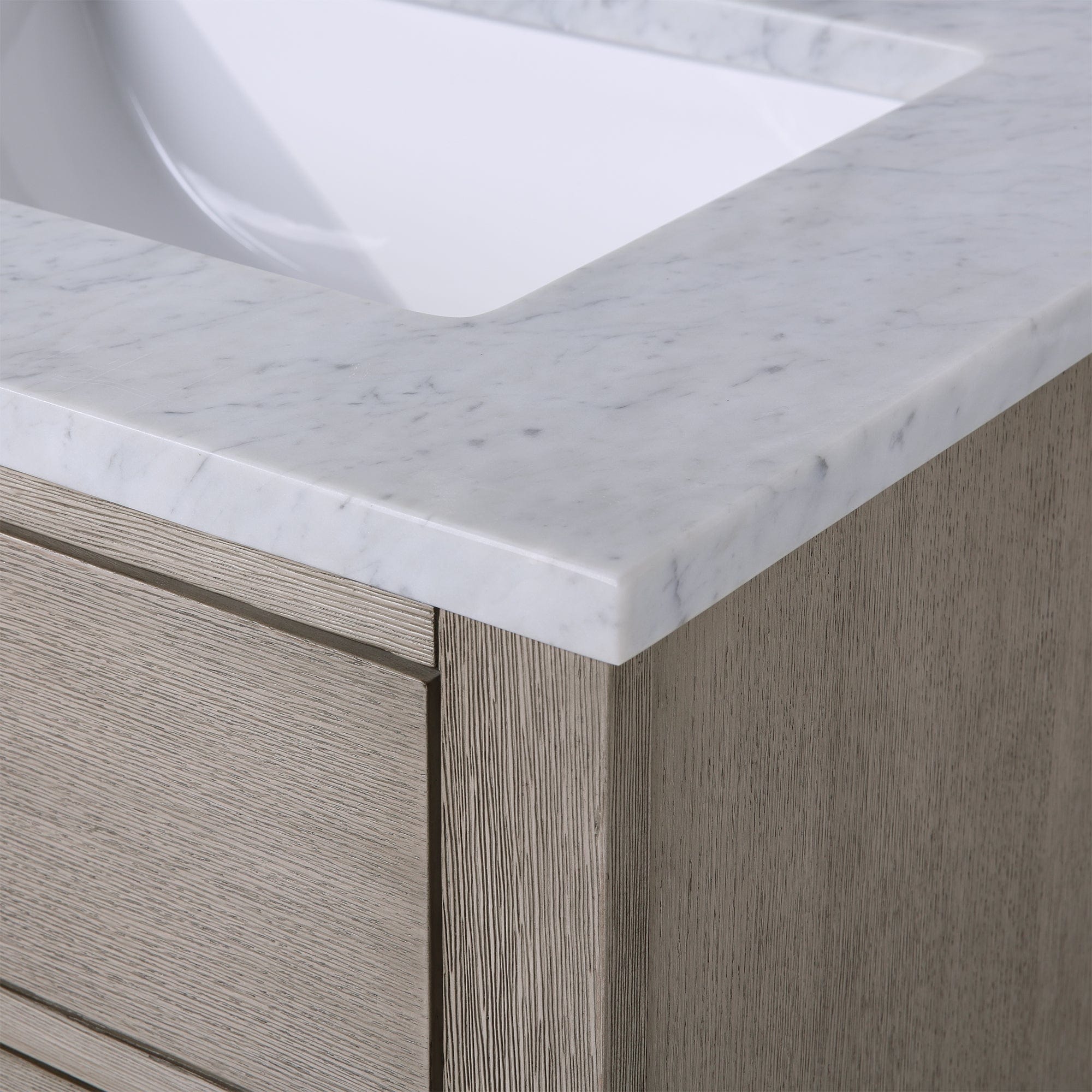 Chestnut 60 In. Double Sink Carrara White Marble Countertop Vanity In Grey Oak - Molaix732030764774CH60CW03GK-000000000