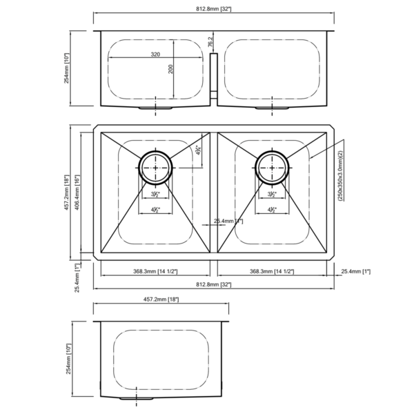 Dakota Signature 32″ Zero Radius Double Bowl 50/50 Low Divide Kitchen Sink with Grids - DSZ-5050LD - Molaix601946607270Kitchen SinksDSZ-5050LD