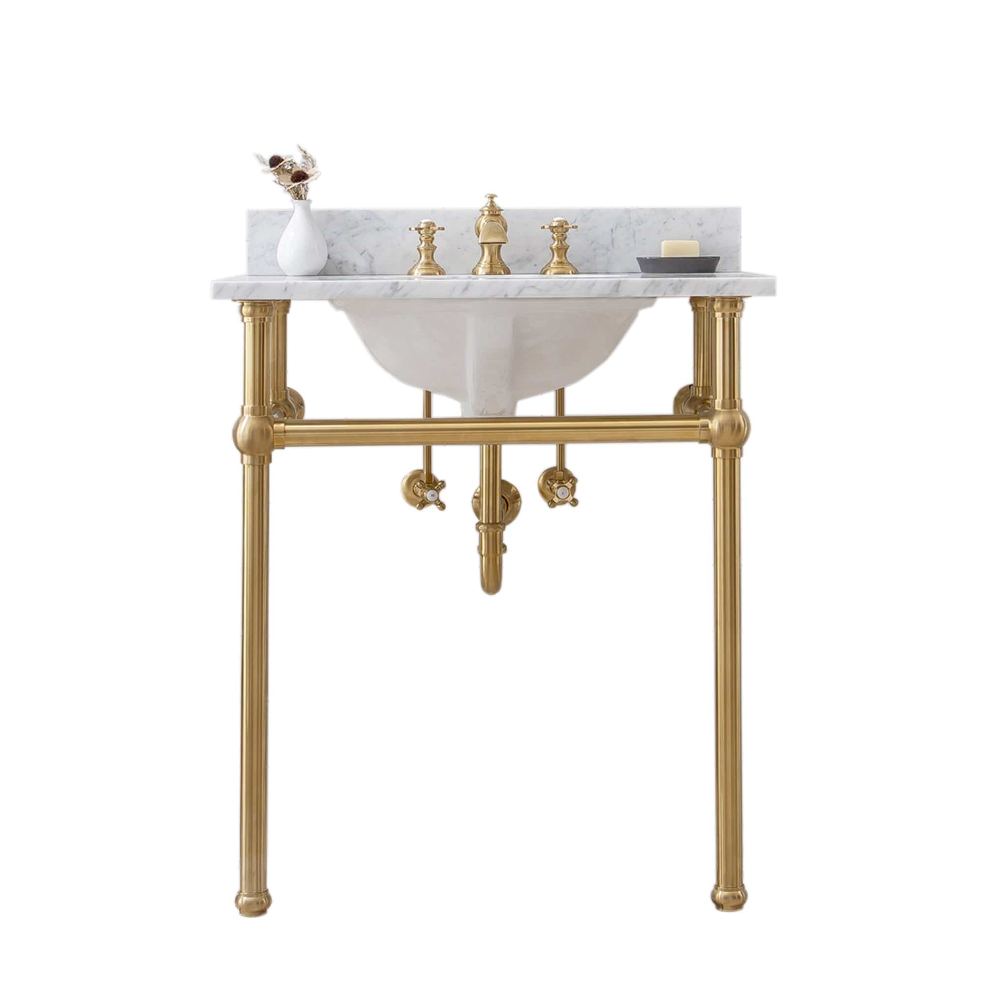 Embassy 30 Inch Wide Single Wash Stand, P-Trap, Counter Top with Basin, and F2-0013 Faucet included in Satin Gold Finish - Molaix732030757202Wash StandEB30D-0613