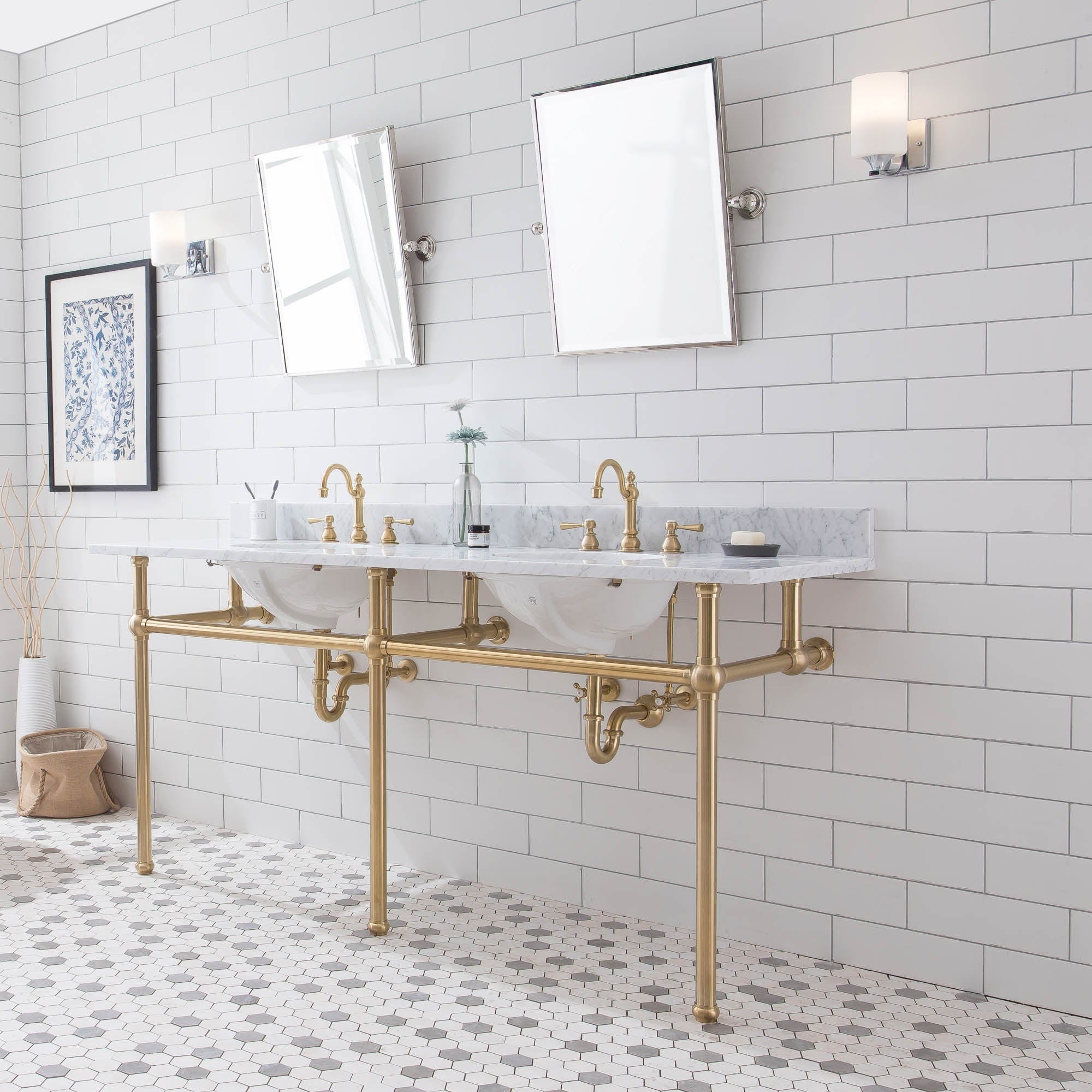 Embassy 72 Inch Wide Double Wash Stand and P-Trap included in Satin Gold Finish - Molaix732030762299EB72B-0600