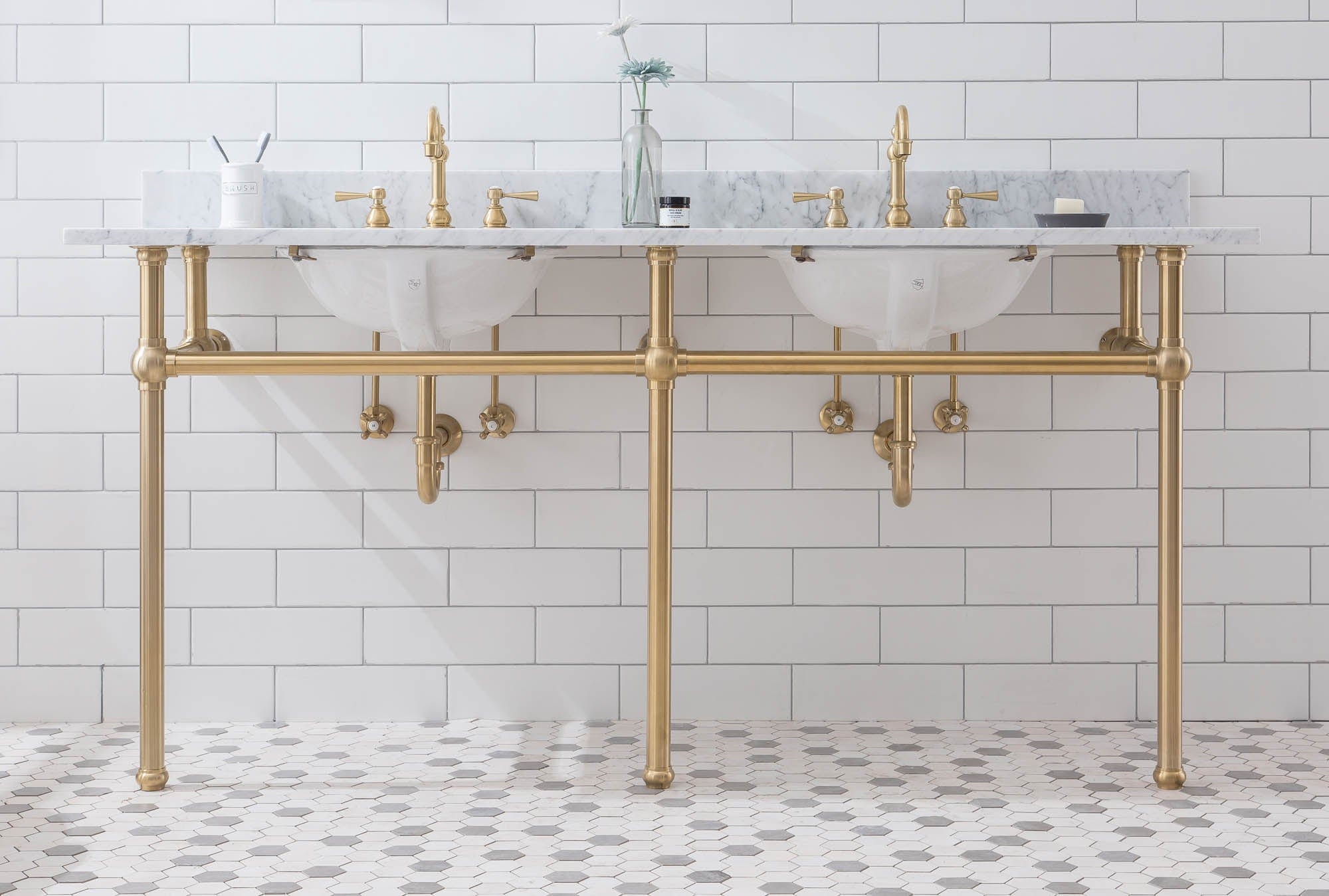 Embassy 72 Inch Wide Double Wash Stand and P-Trap included in Satin Gold Finish - Molaix732030762299EB72B-0600