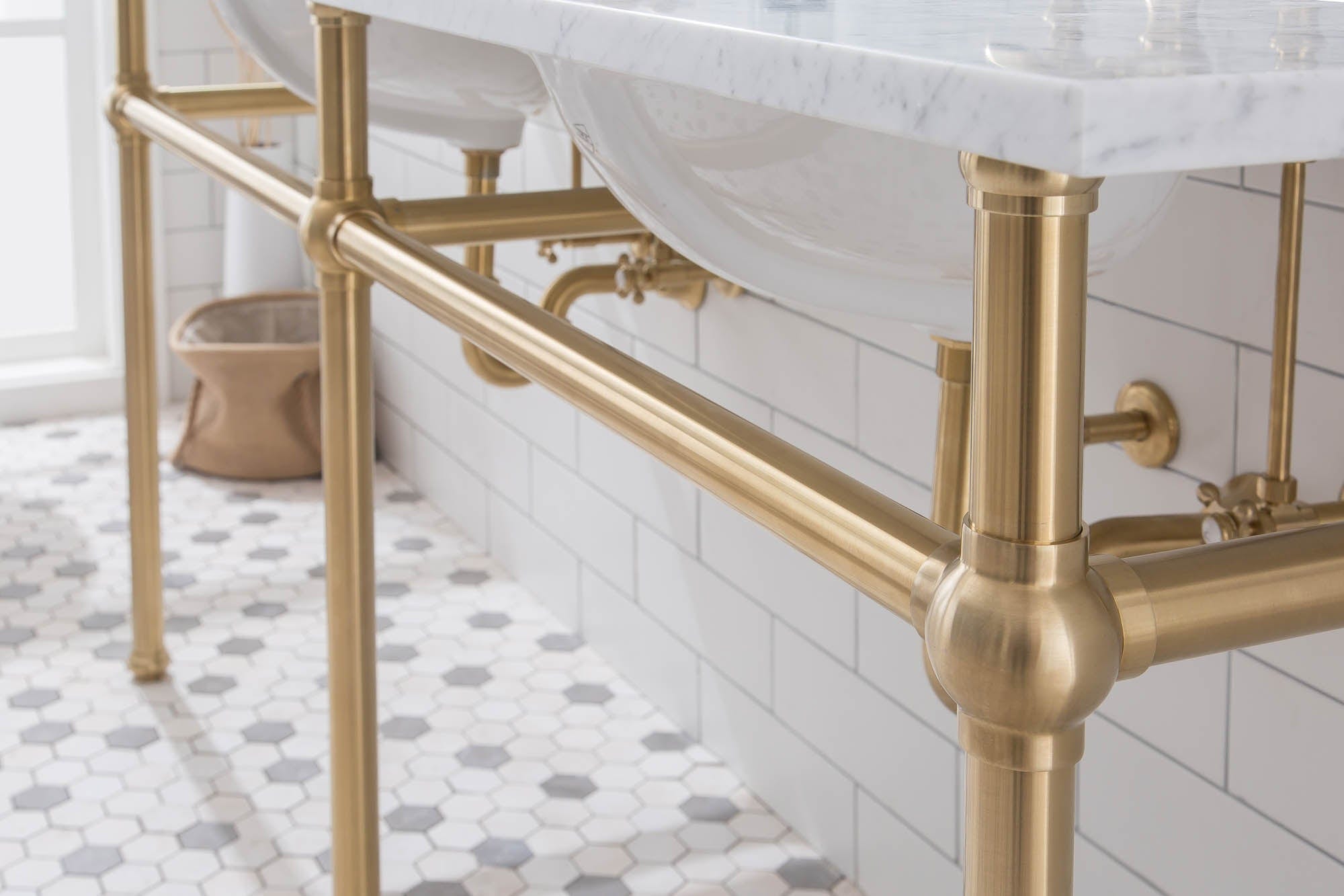 Embassy 72 Inch Wide Double Wash Stand and P-Trap included in Satin Gold Finish - Molaix732030762299EB72B-0600
