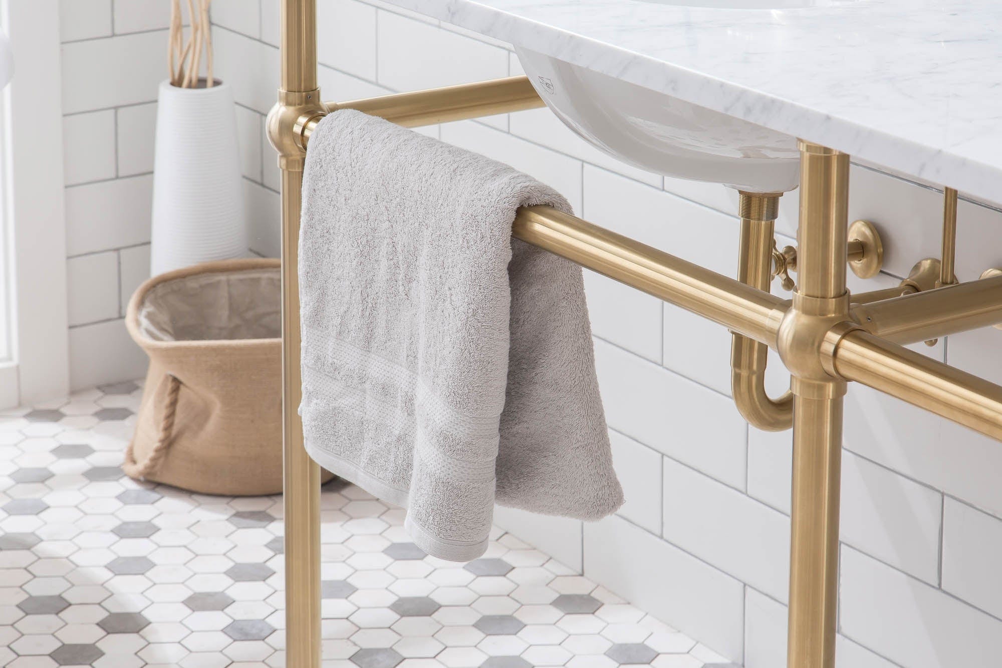 Embassy 72 Inch Wide Double Wash Stand and P-Trap included in Satin Gold Finish - Molaix732030762299EB72B-0600