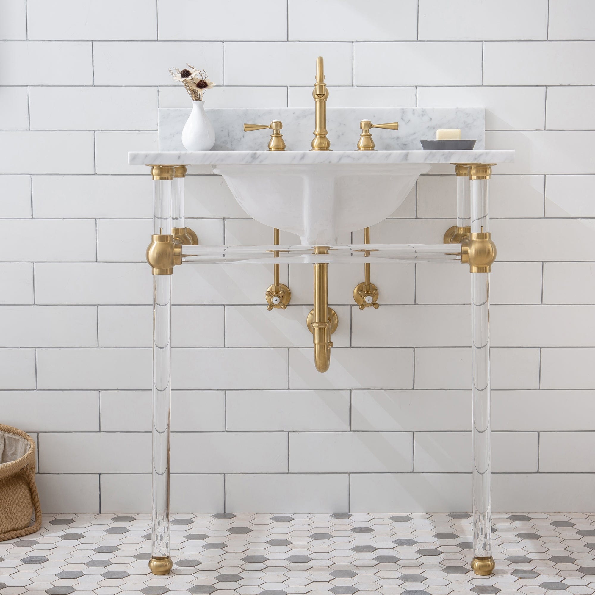 Empire 30 Inch Wide Single Wash Stand, P-Trap, Counter Top with Basin, and F2-0012 Faucet included in Satin Gold Finish - Molaix732030762640EP30D-0612