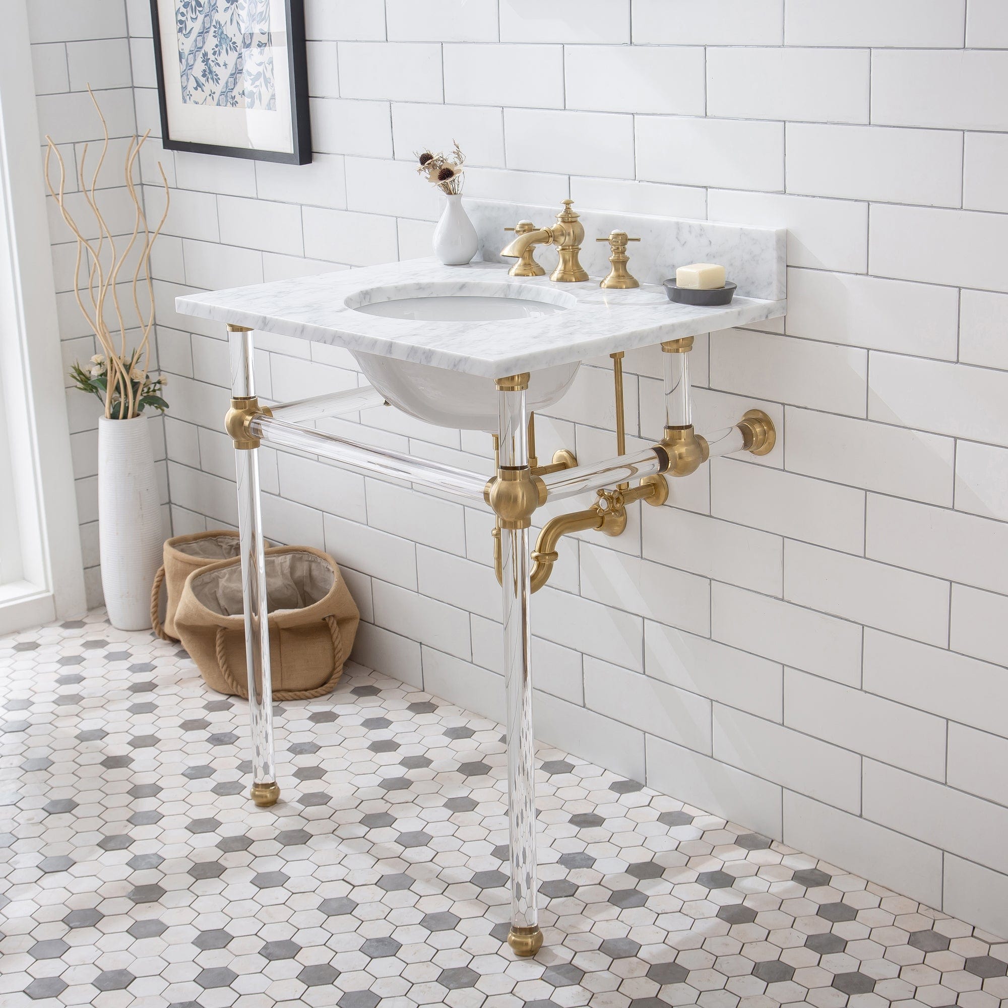Empire 30 Inch Wide Single Wash Stand, P-Trap, Counter Top with Basin, and F2-0013 Faucet included in Satin Gold Finish - Molaix732030762657EP30D-0613