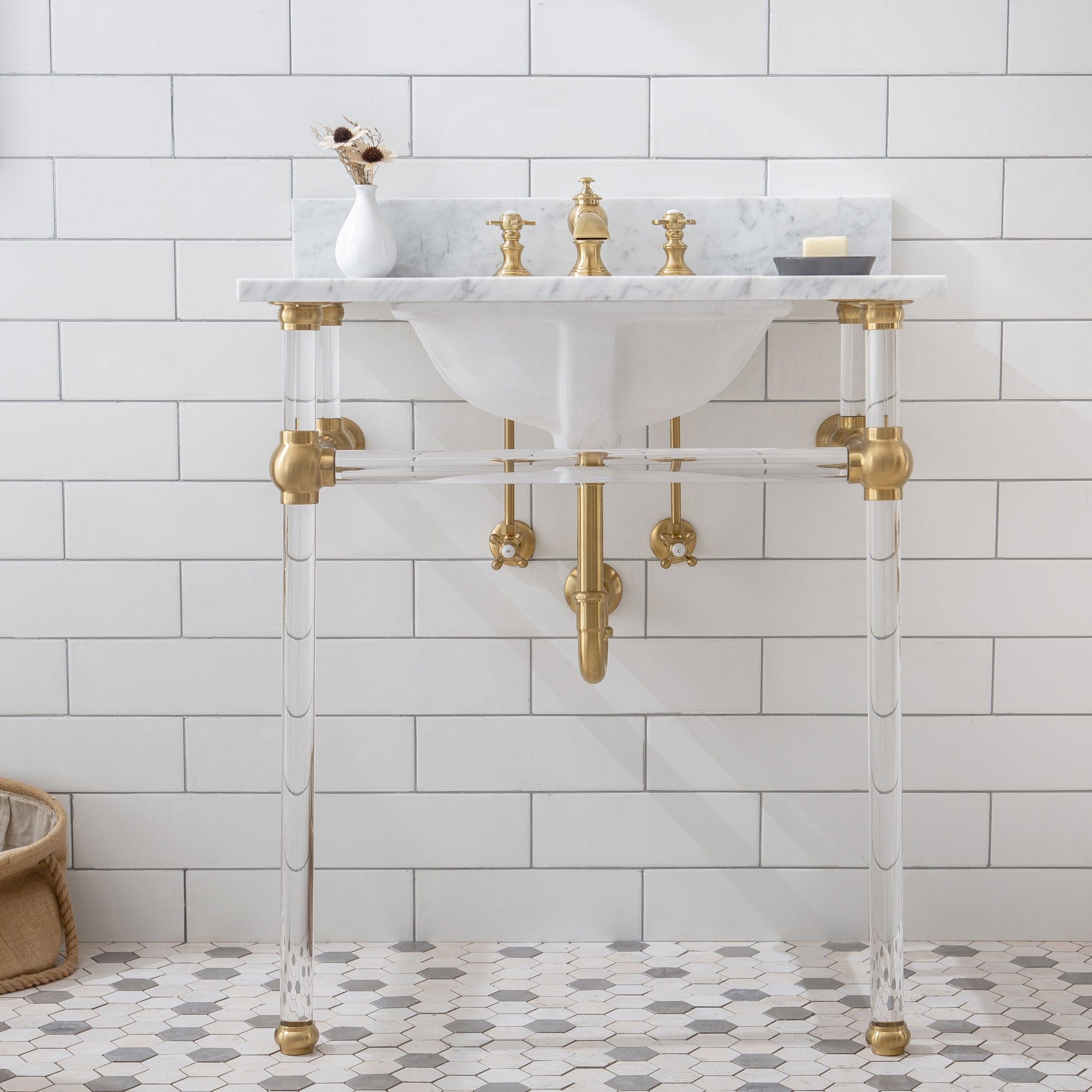 Empire 30 Inch Wide Single Wash Stand, P-Trap, Counter Top with Basin, and F2-0013 Faucet included in Satin Gold Finish - Molaix732030762657EP30D-0613