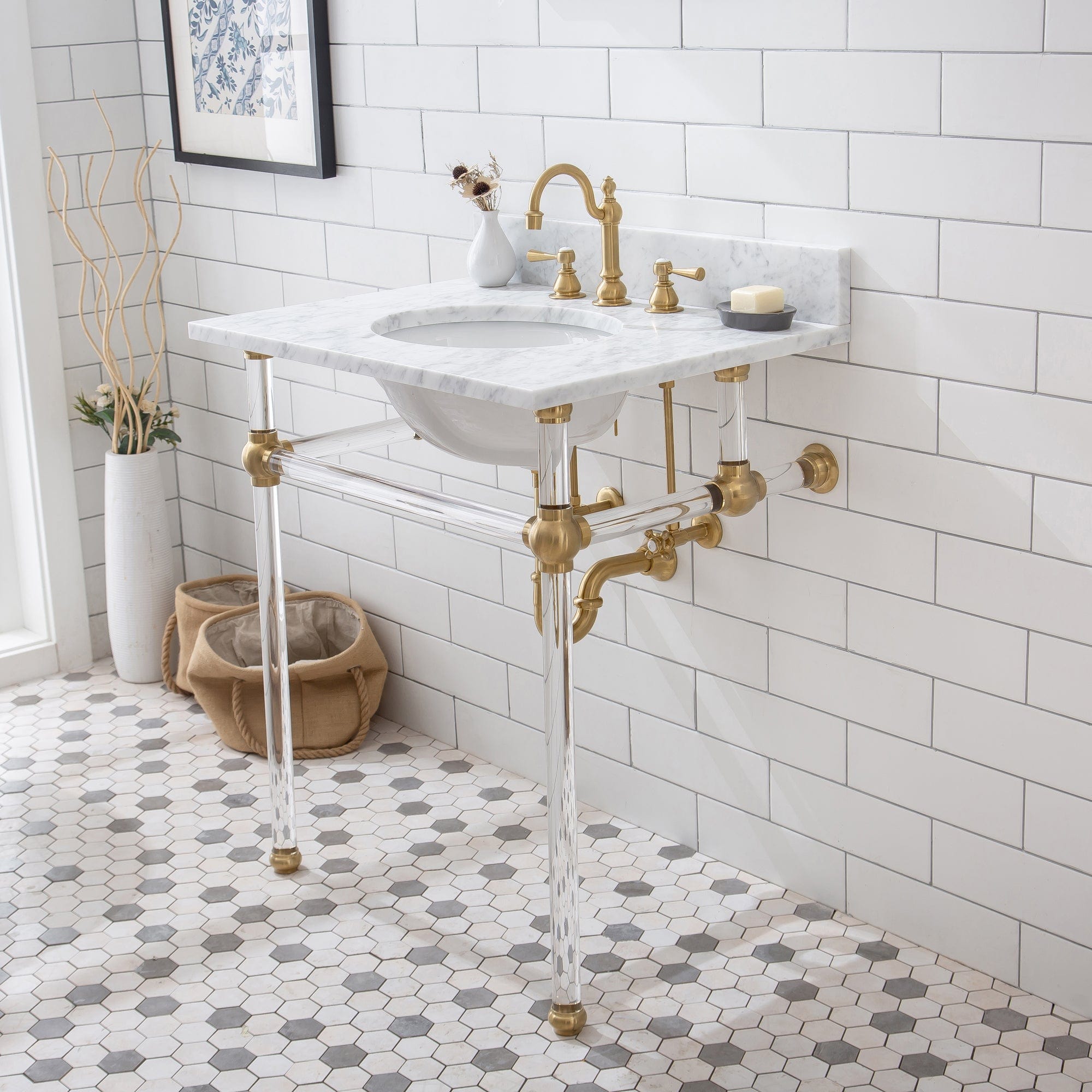 Empire 30 Inch Wide Single Wash Stand, P-Trap, Counter Top with Basin, F2-0012 Faucet and Mirror included in Satin Gold Finish - Molaix732030762725EP30E-0612