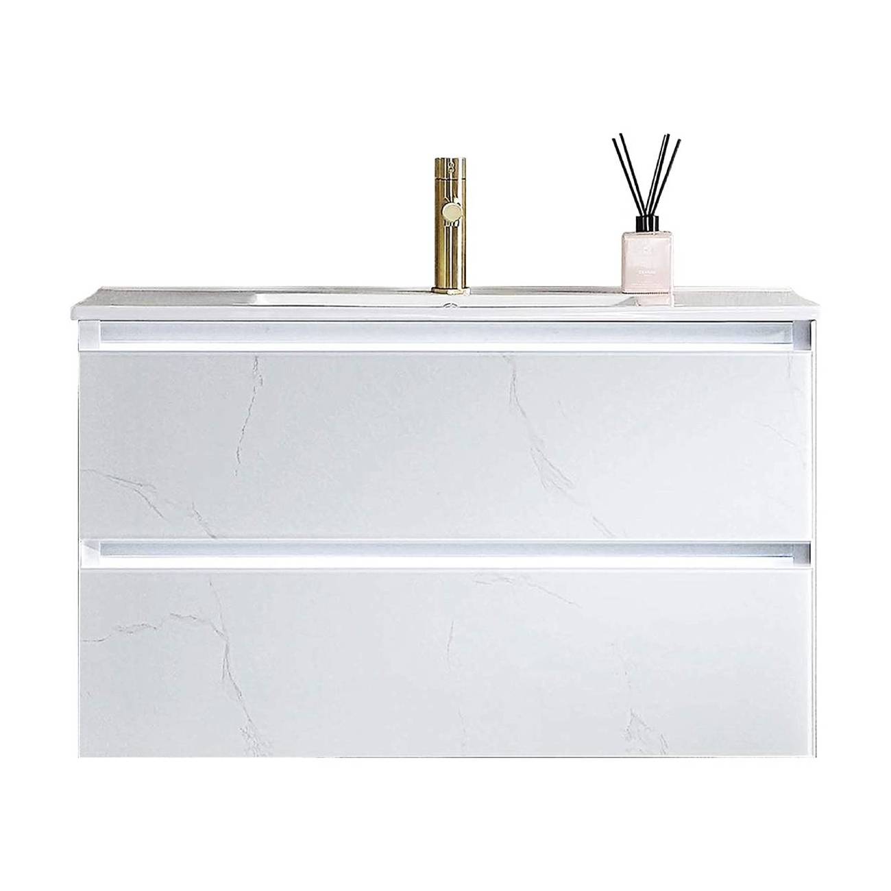 Jena - 36 Inch Vanity with Ceramic Sink - Calacatta White - Molaix842708117310Jena018 36 23 C MT12