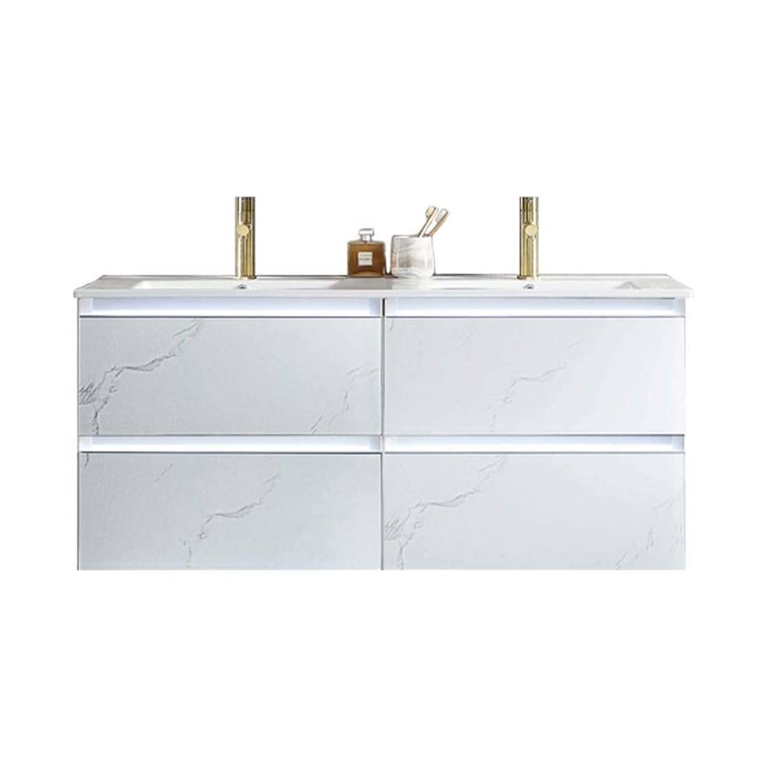 Jena - 48 Inch Vanity with Ceramic Double Sinks - Calacatta White - Molaix842708122574Jena018 48 23D C MT12
