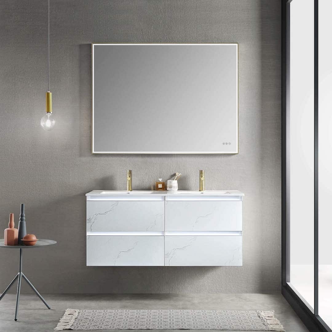 Jena - 48 Inch Vanity with Ceramic Double Sinks - Calacatta White - Molaix842708122574Jena018 48 23D C MT12
