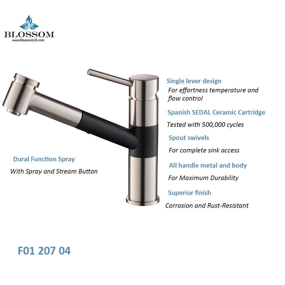 Kitchen Faucet - Single Handle Pull Out Kitchen Faucet - Brush Nickel / Black - Molaix842708101296Kitchen FaucetF01 207 04