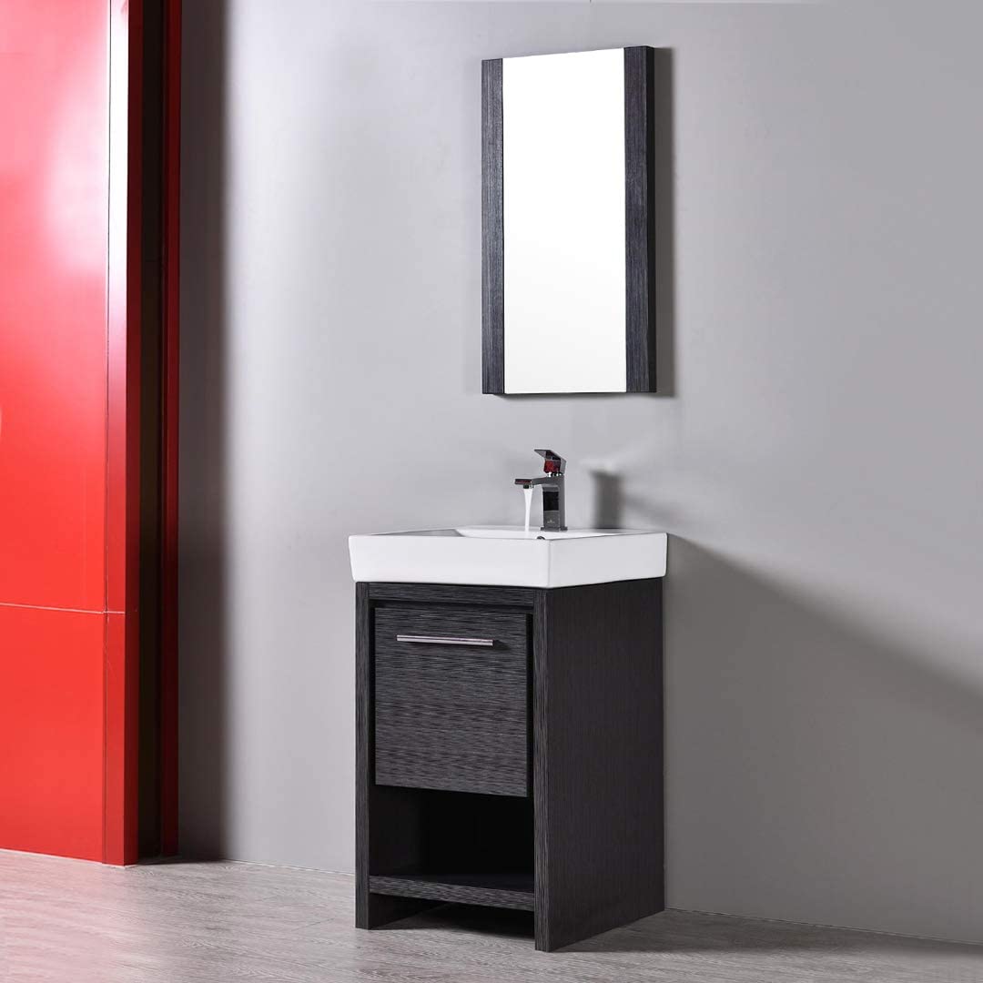 Milan - 20 Inch Vanity with Ceramic Sink & Mirror - Silver Grey - Molaix842708123908Milan014 20 16 C M