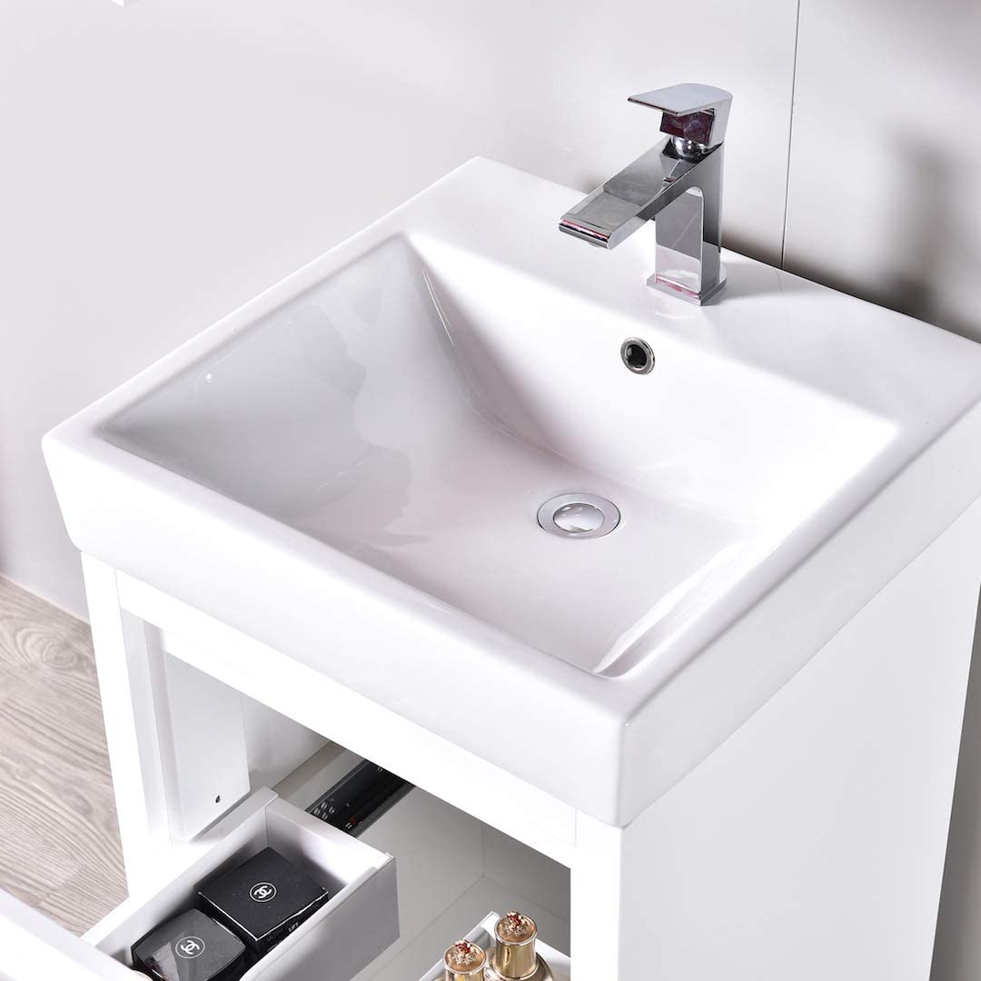 Milan - 20 Inch Vanity with Ceramic Sink & Mirror - White - Molaix842708123878Milan014 20 01 C M
