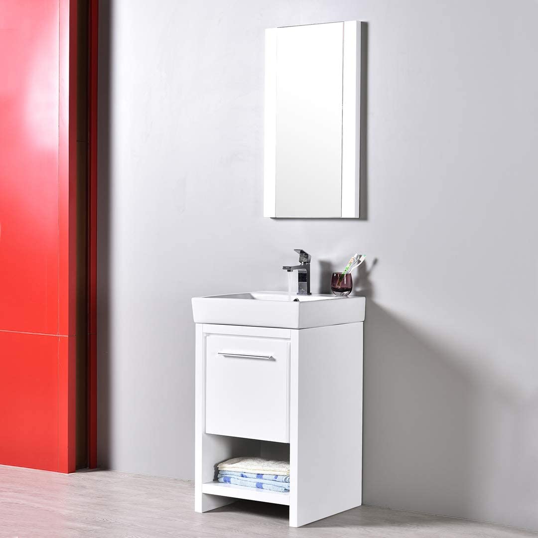 Milan - 20 Inch Vanity with Ceramic Sink & Mirror - White - Molaix842708123878Milan014 20 01 C M