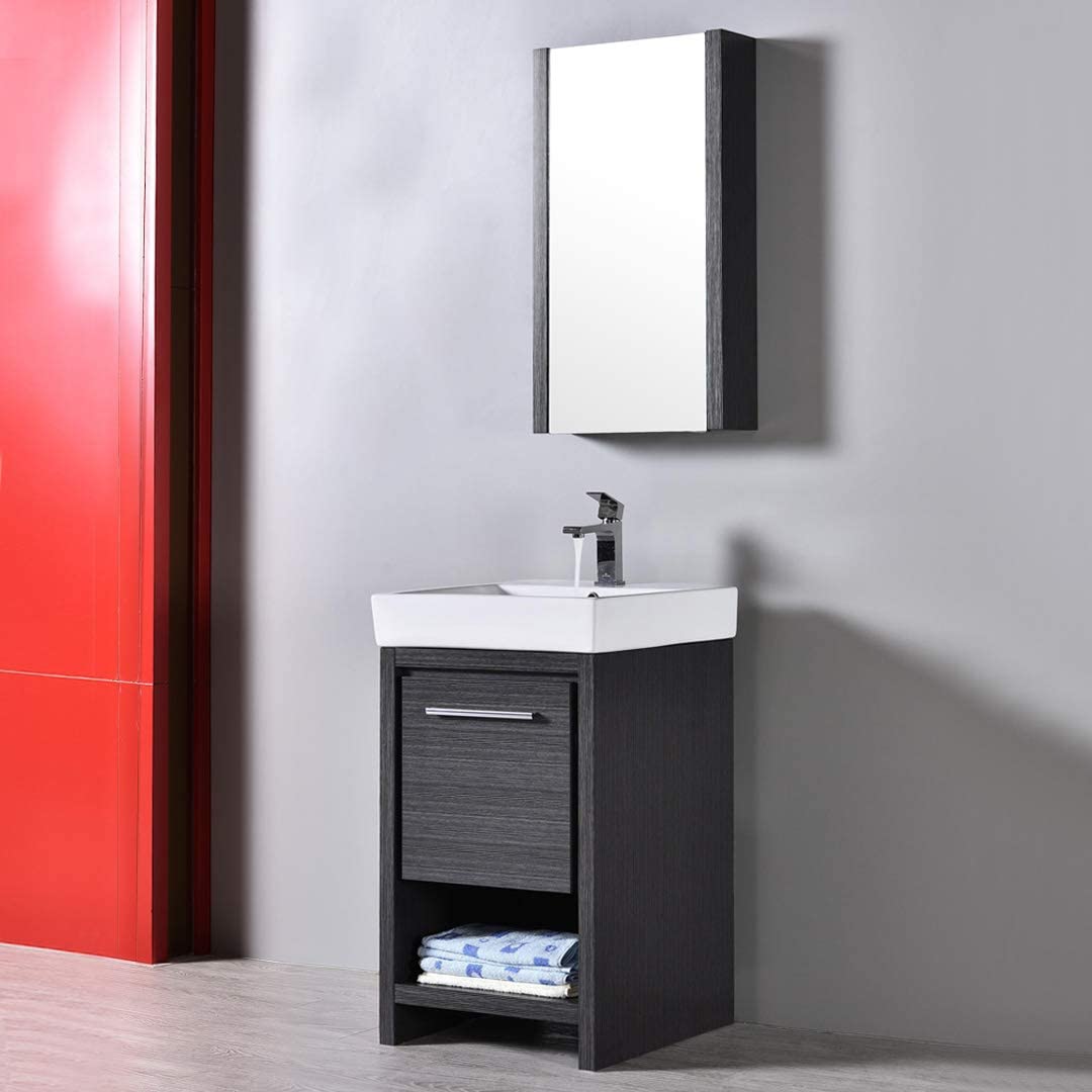 Milan - 20 Inch Vanity with Ceramic Sink & Mirrored Medicine Cabinet - Silver Grey - Molaix8.43E+11Milan014 20 16 C MC
