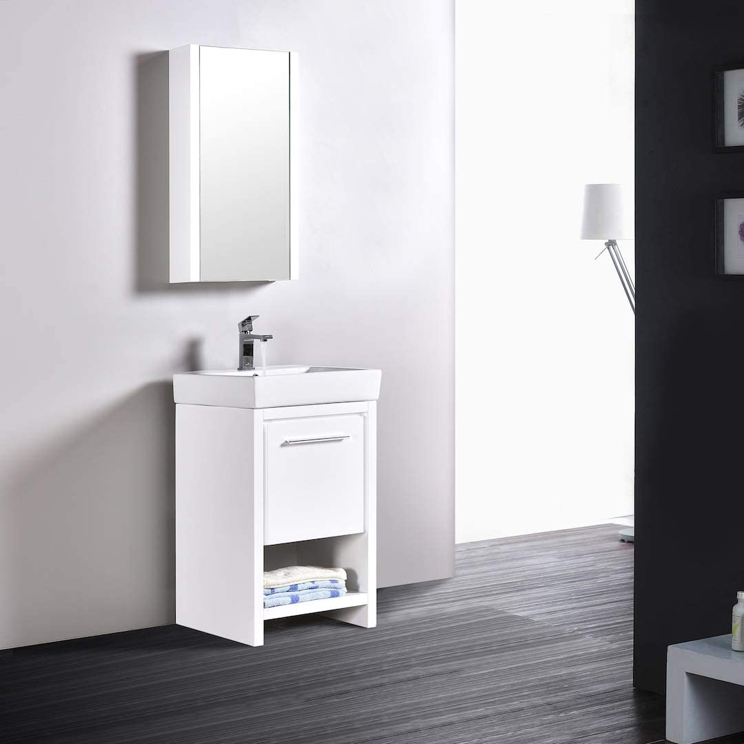 Milan - 20 Inch Vanity with Ceramic Sink & Mirrored Medicine Cabinet - White - Molaix842708123885Milan014 20 01 C MC
